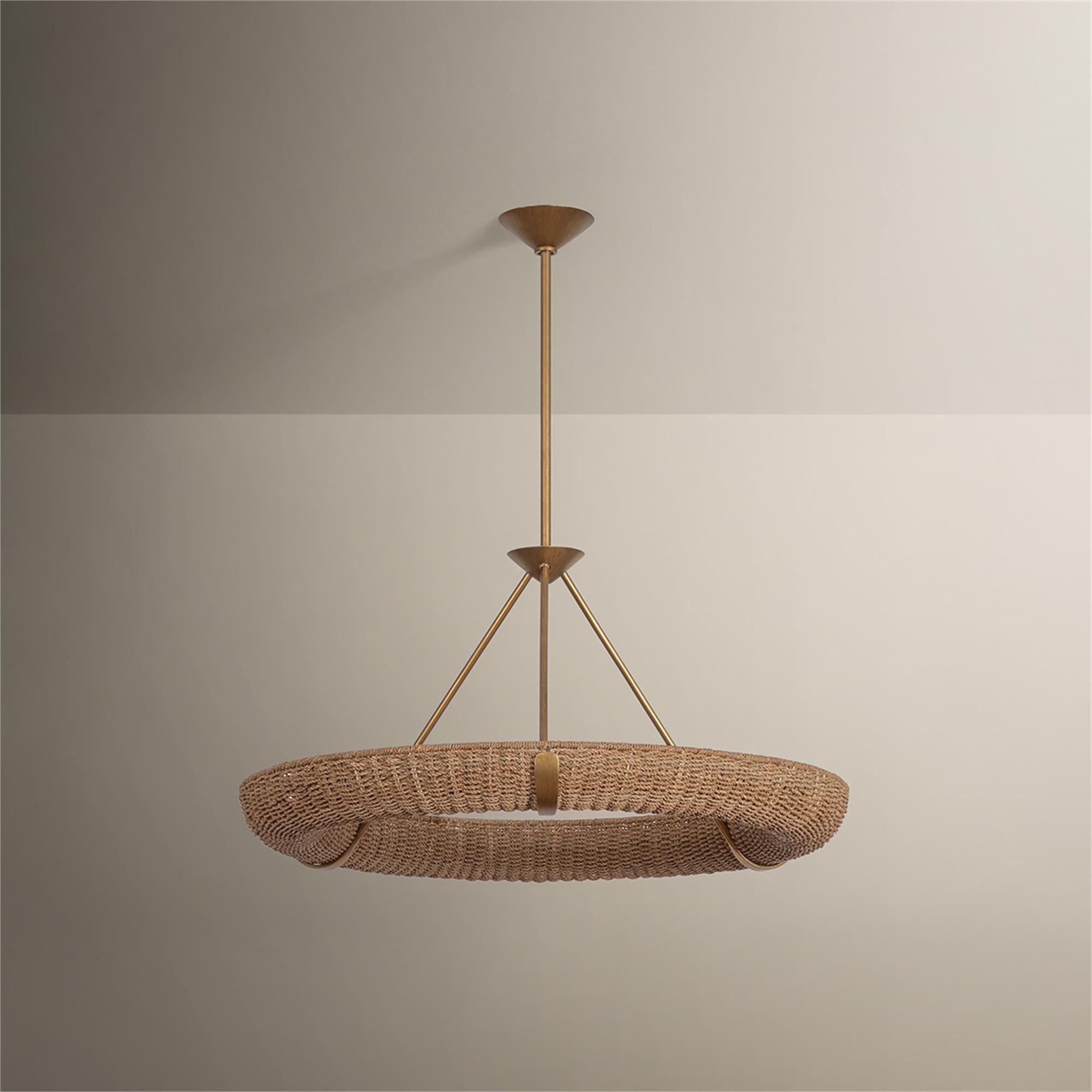 Shown in Patina Gold Leaf finish and Abaca shade