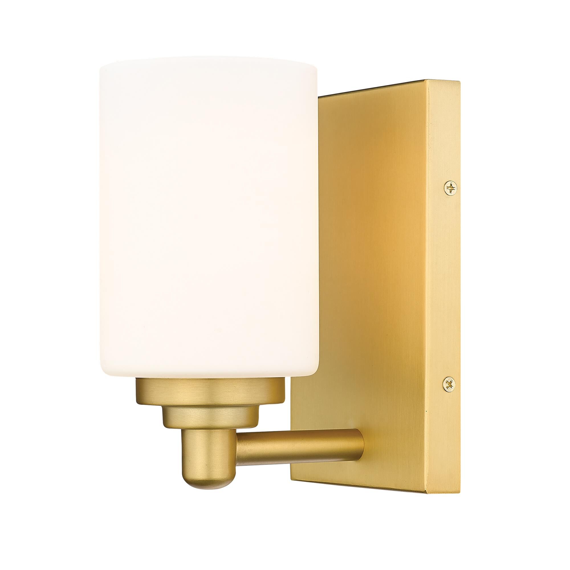 Shown in Brushed Gold finish and White glass