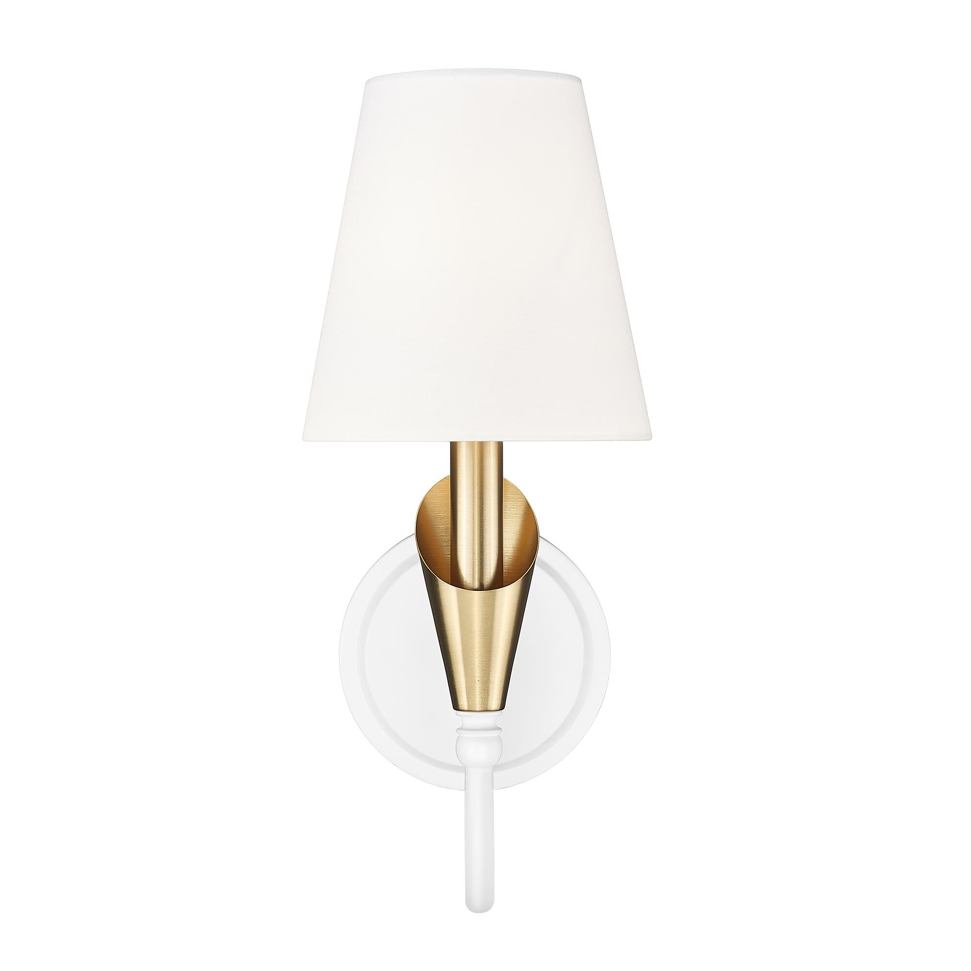 Shown in Textured White And Modern Gold finish and White glass and White shade