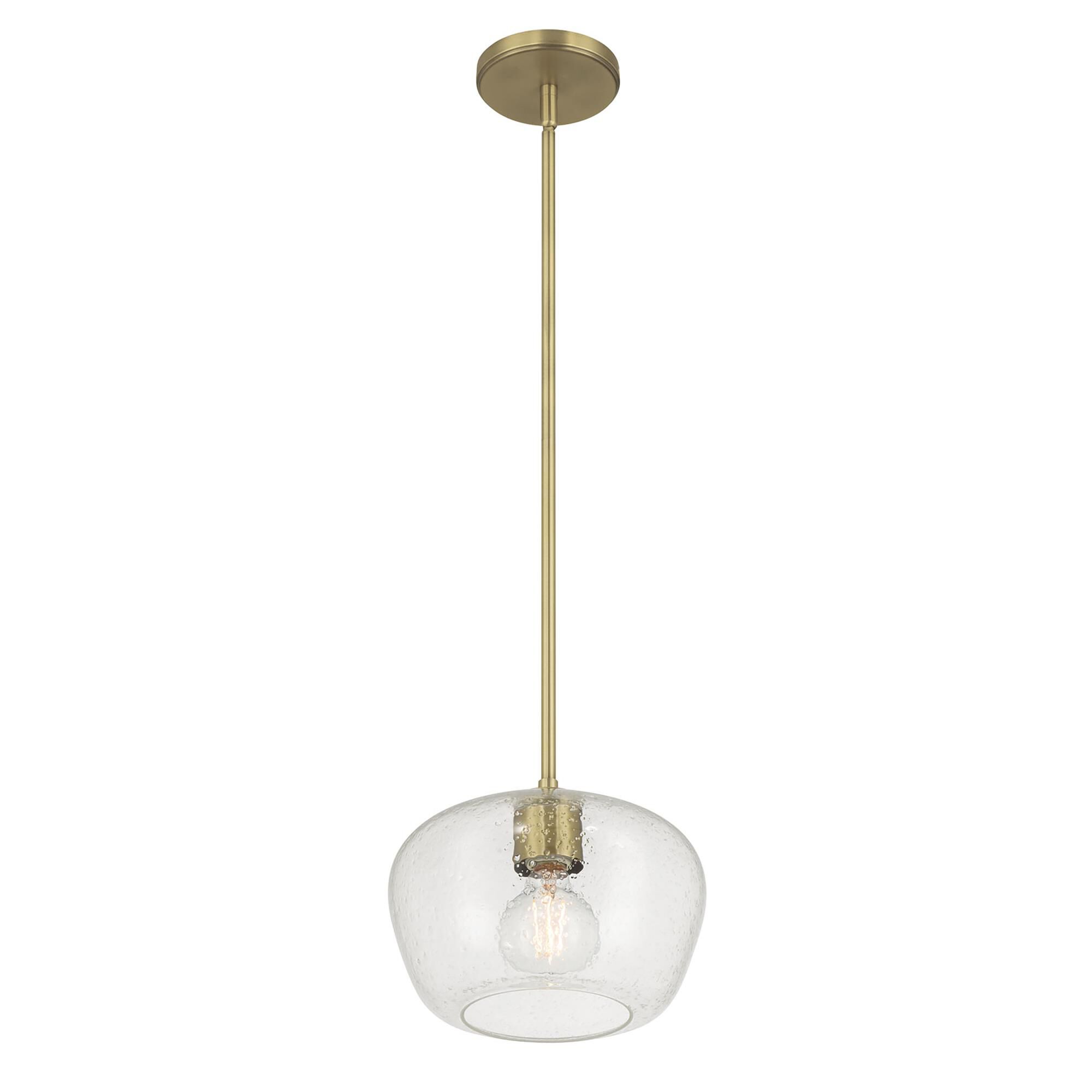 Shown in Vintage Brass finish and Clear Textured glass