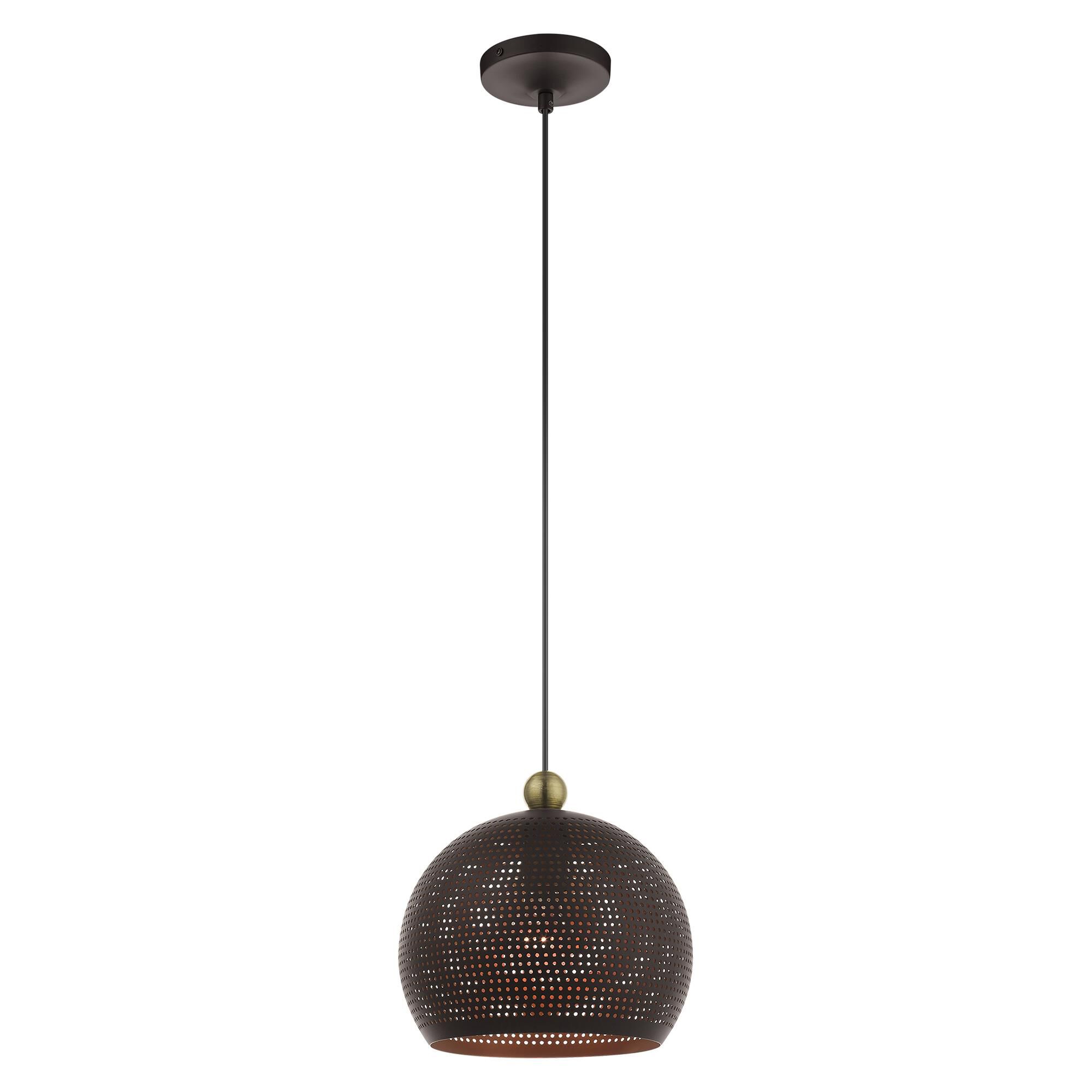 Shown in Bronze With Antique Brass Accents finish and Bronze Ornamental Metal Shade With Gold Finish Inside glass and Bronze Ornamental Metal  With Gold Finish Inside shade