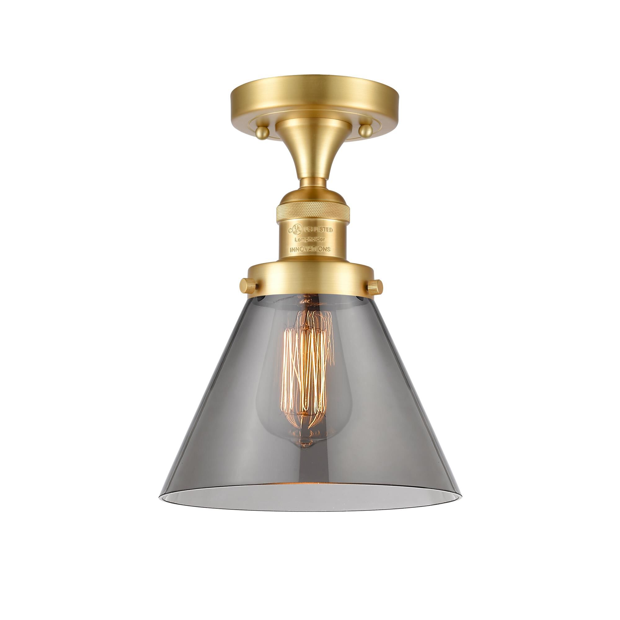 Shown in Satin Gold finish and Plated Smoke Large Cone glass