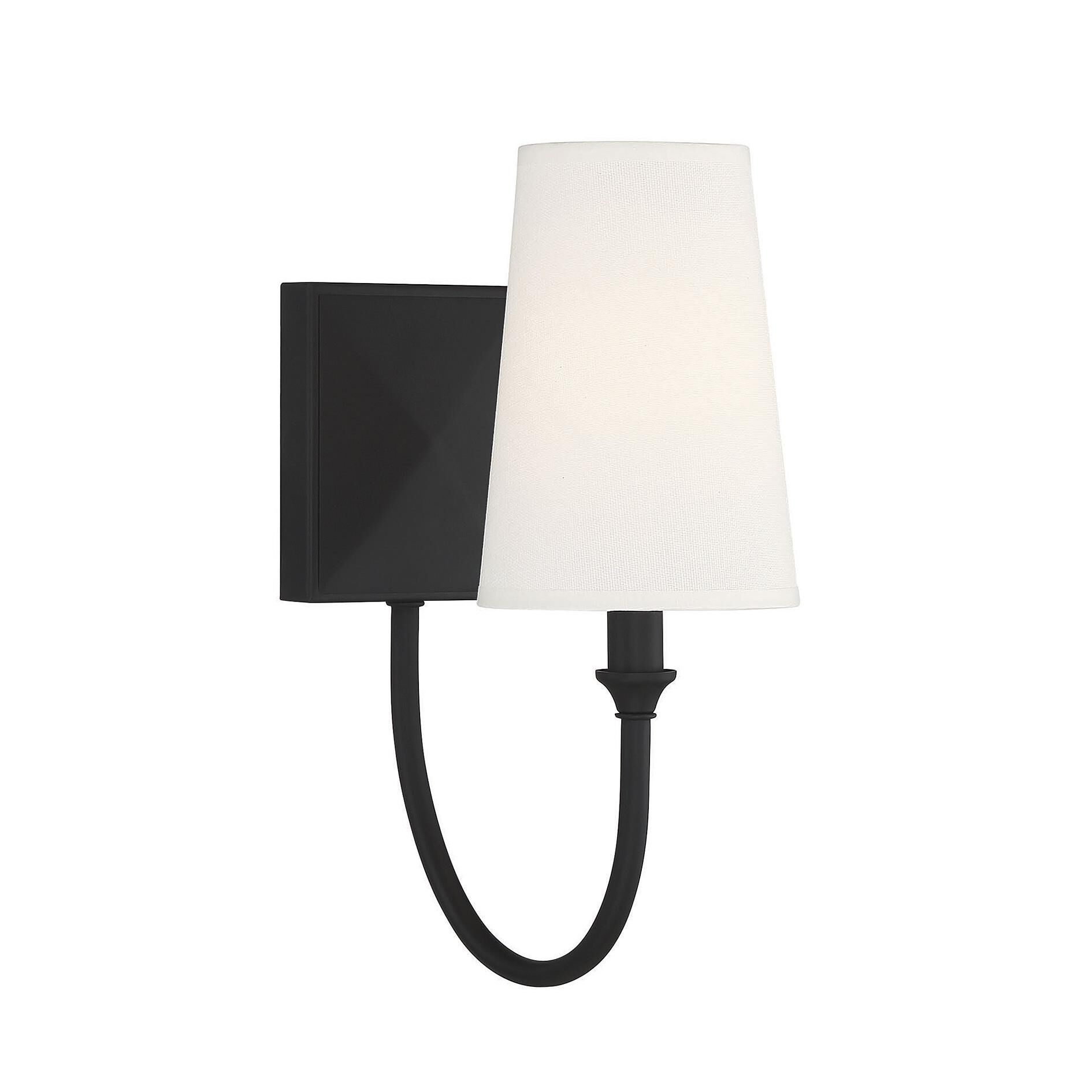Shown in Matte Black finish and White Fabric shade