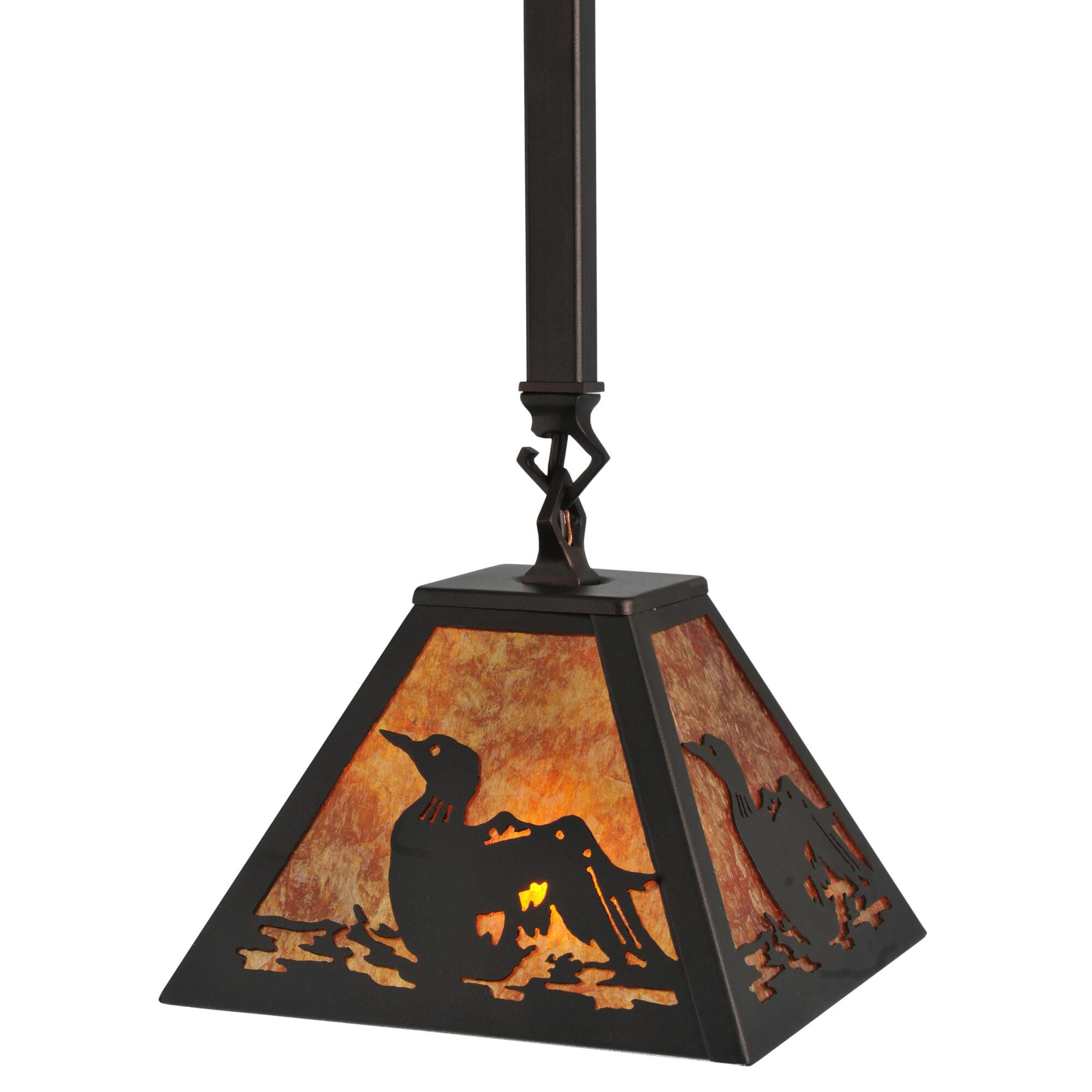 Shown in Mahogany Bronze finish and Amber Mica glass