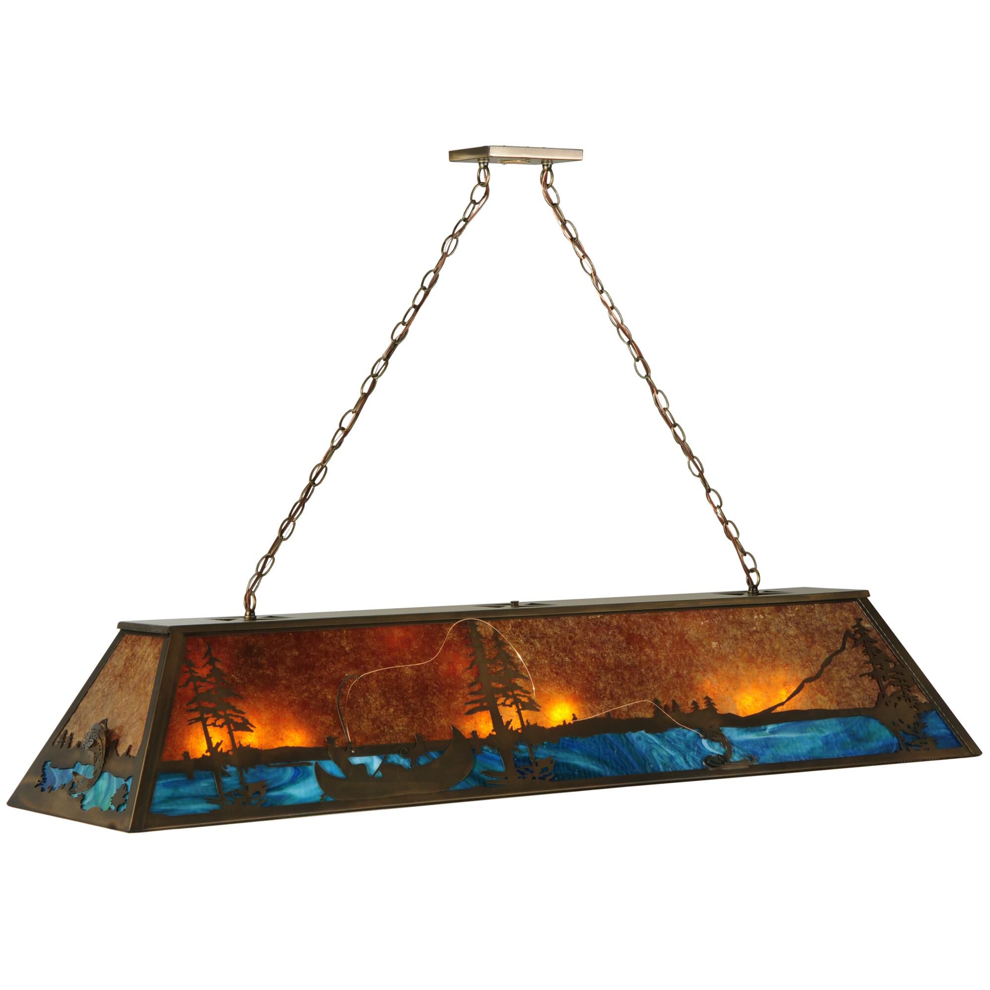 Shown in Antique Copper Finish finish and Amber Mica glass