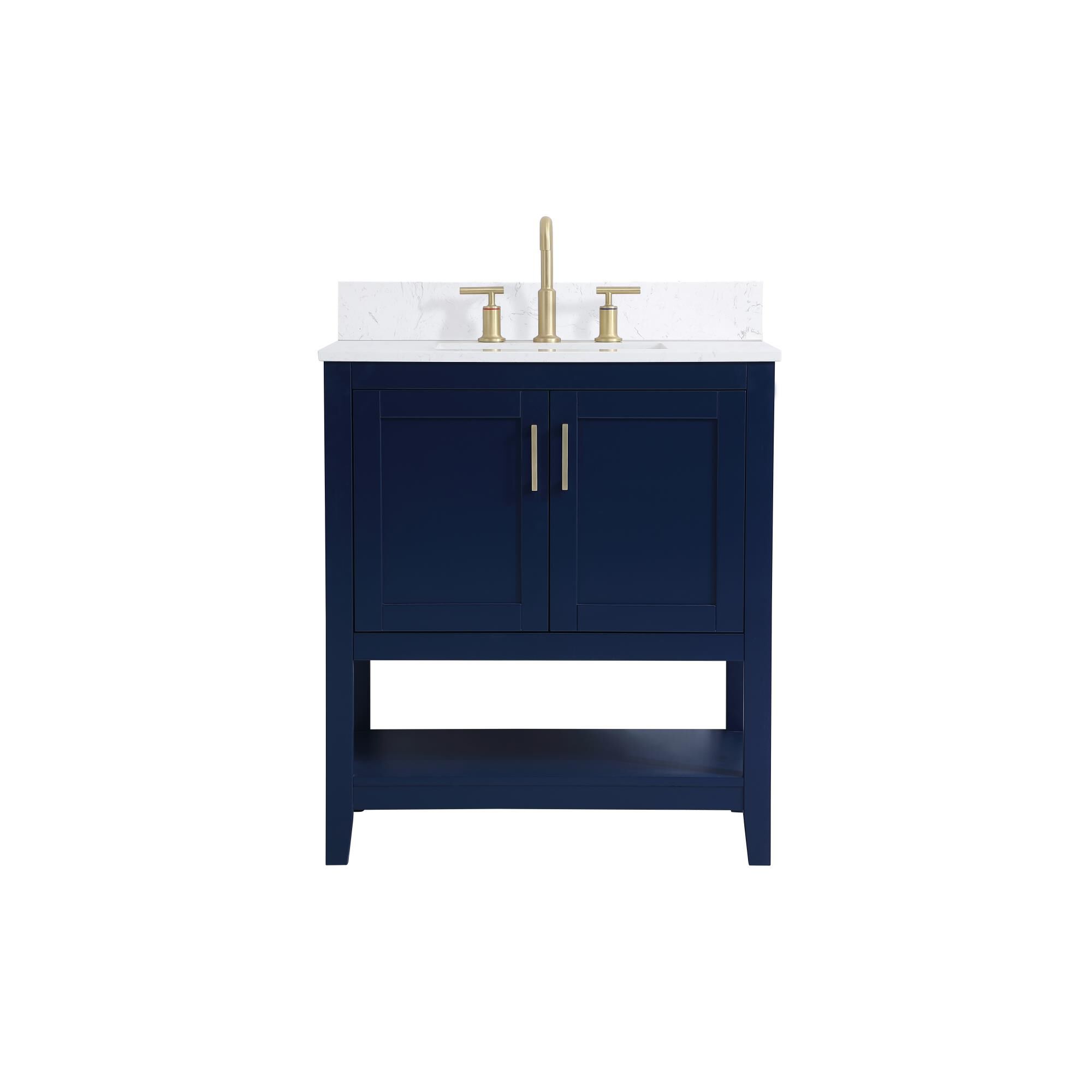 Shown in Blue And Gold With Calacatta Quartz finish