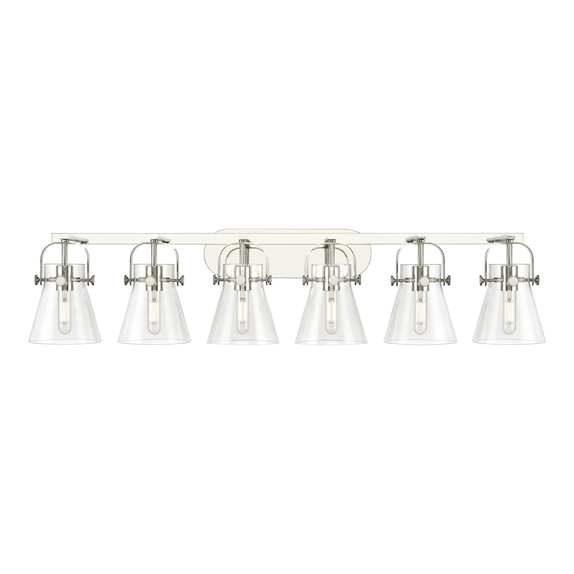 Shown in Polished Nickel finish and Clear glass and Clear Glass shade