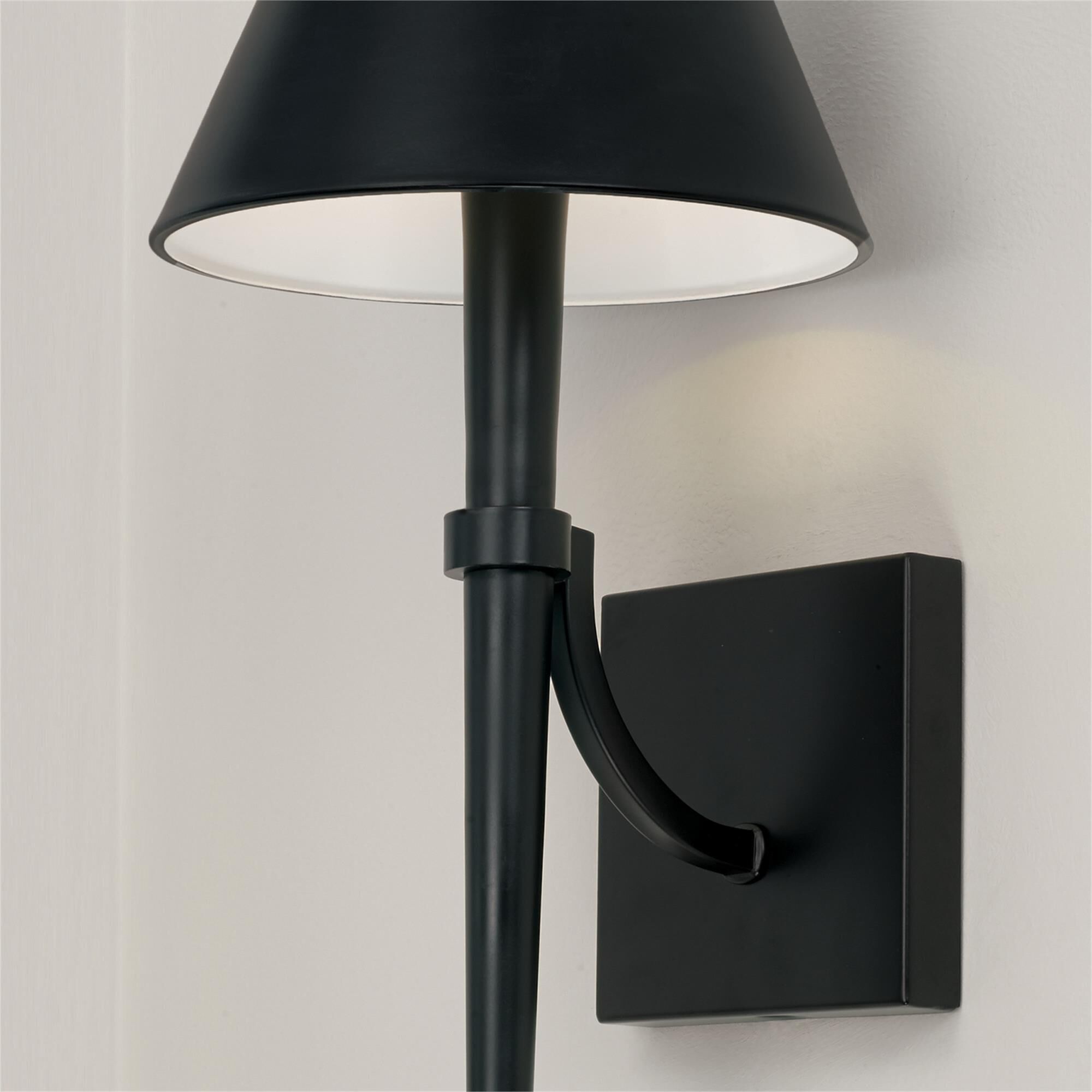 Shown in Matte Black finish and Metal  With White Interior shade