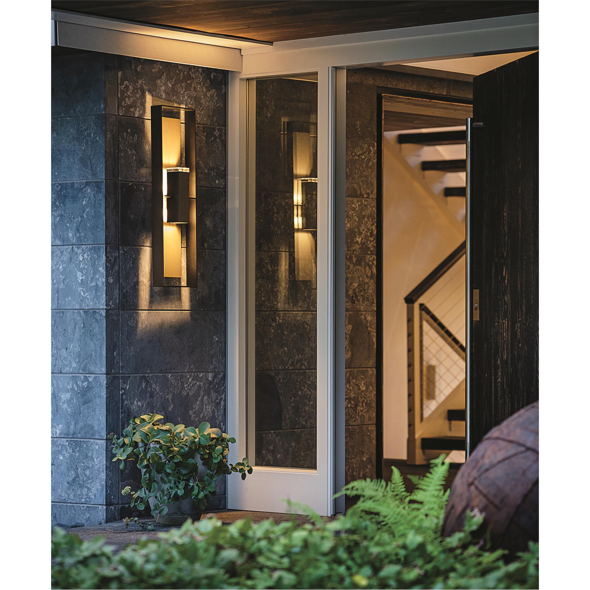 Shown in Coastal Black finish and Clear glass and Coastal Burnished Steel accent