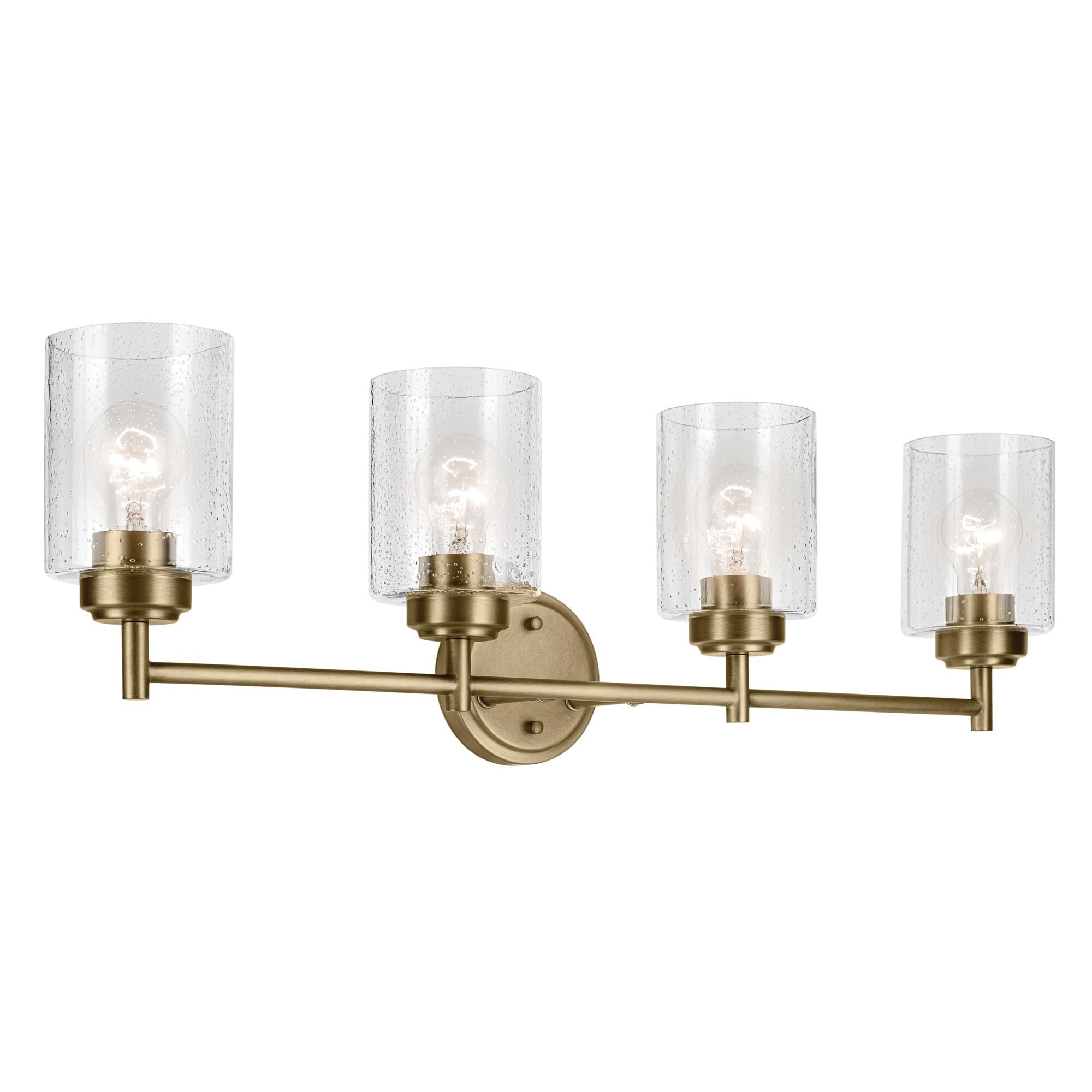 Shown in Natural Brass finish and Clear Seeded glass