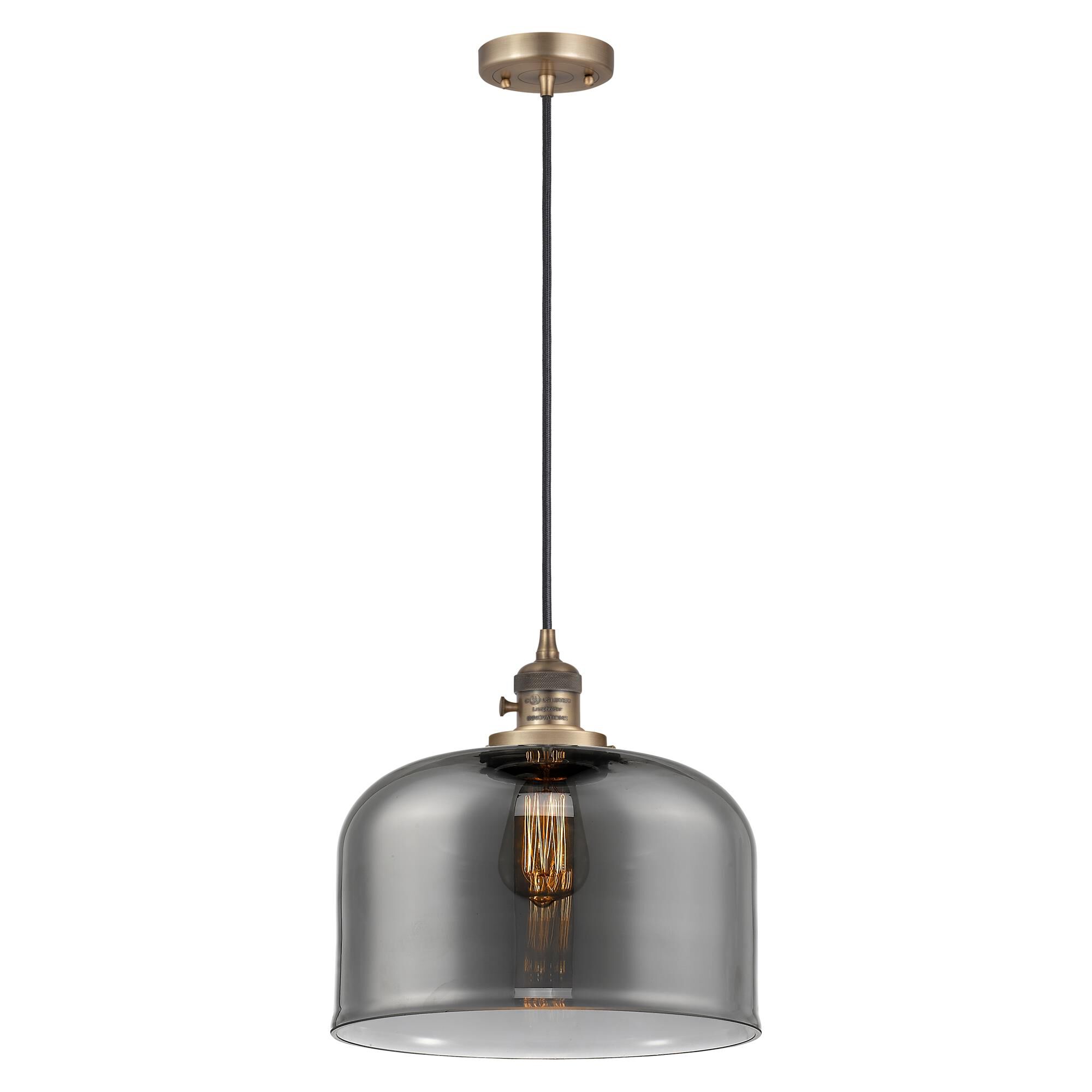 Shown in Brushed Brass finish and Plated Smoke glass