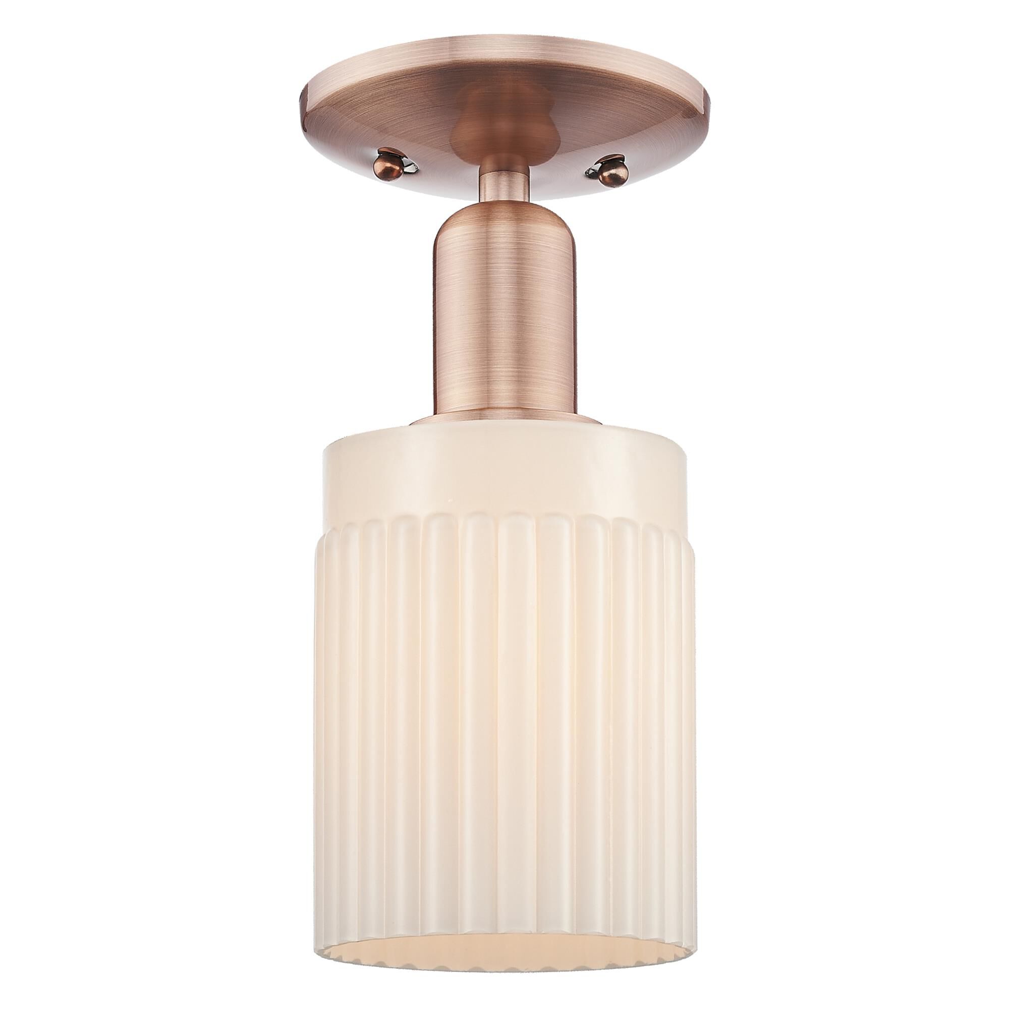 Shown in Antique Copper finish and Matte White glass