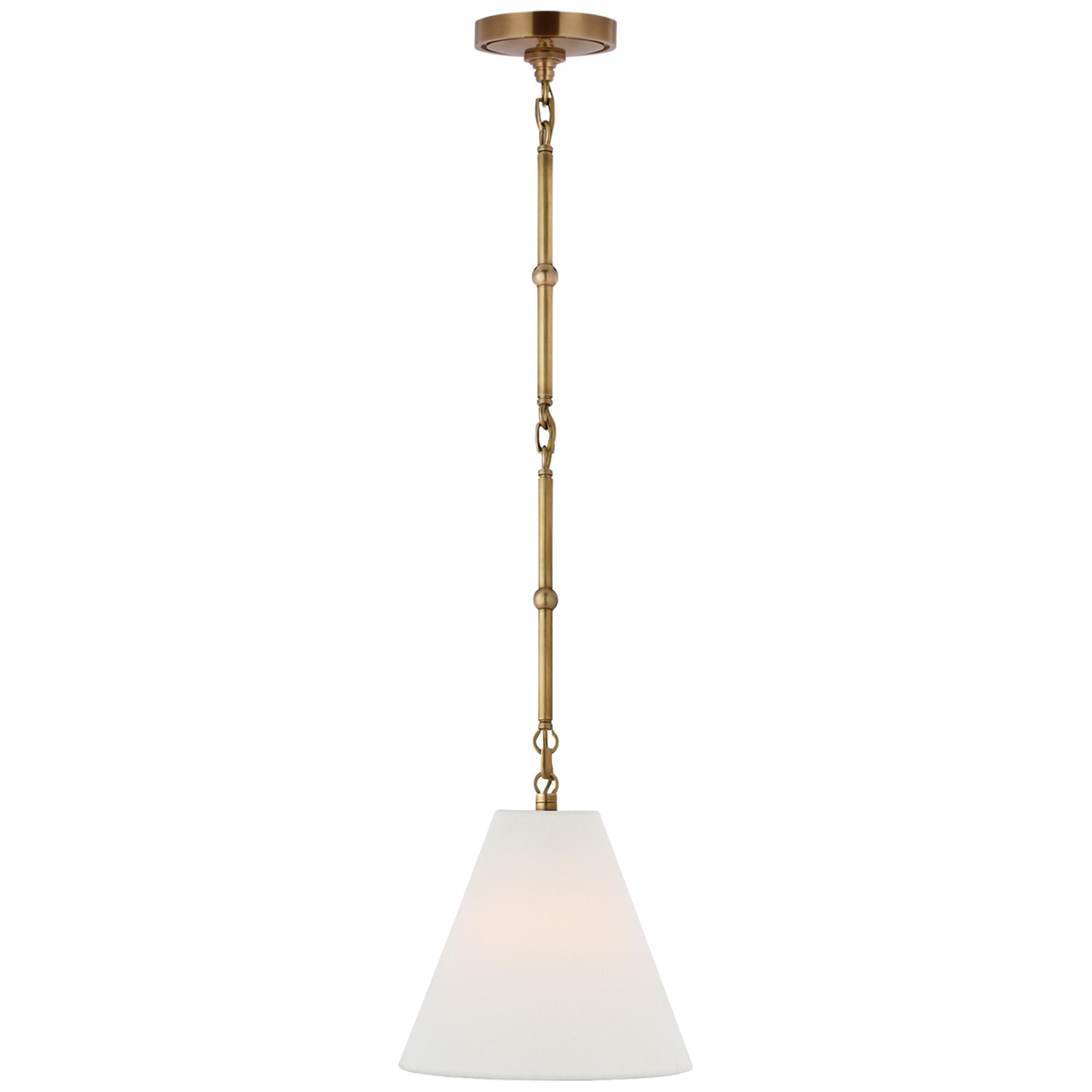 Shown in Hand-Rubbed Antique Brass finish and Linen shade
