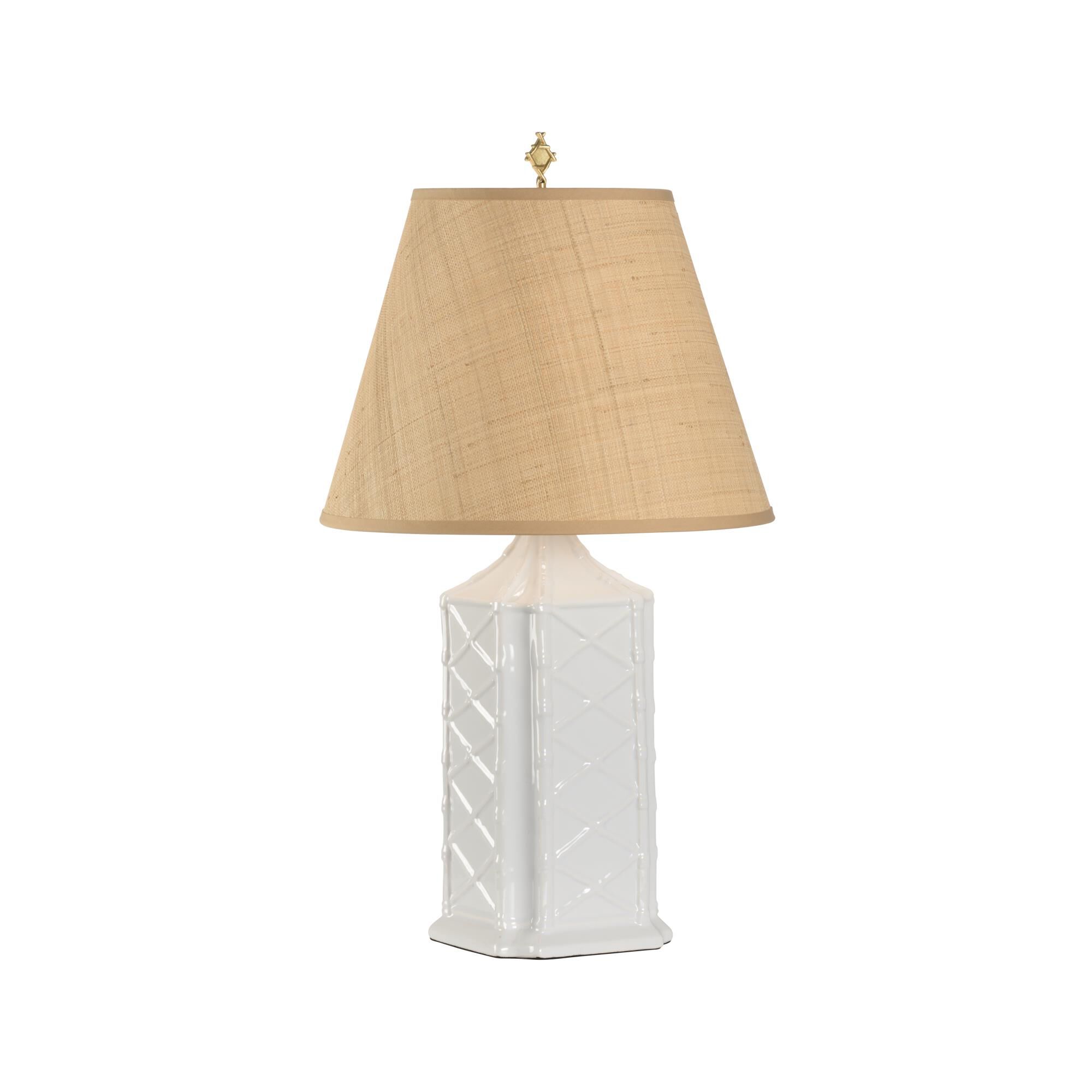Shown in White and Cream finish and Raffia shade