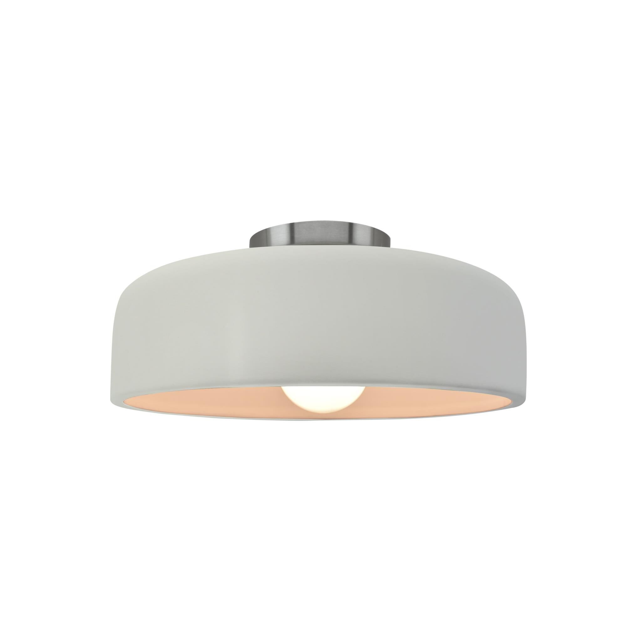 Shown in Brushed Nickel finish and Matte White shade