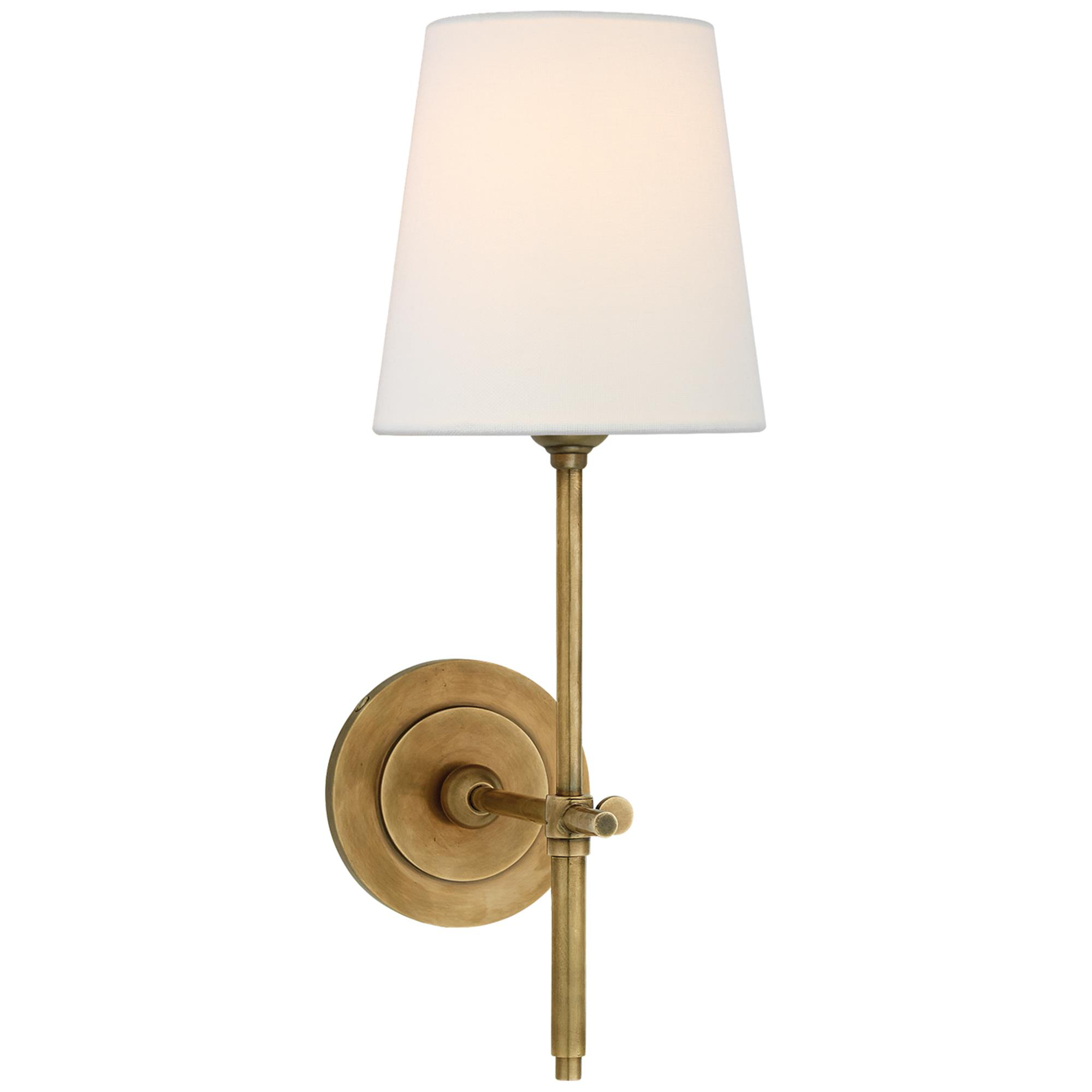 Shown in Hand-Rubbed Antique Brass finish and Linen shade