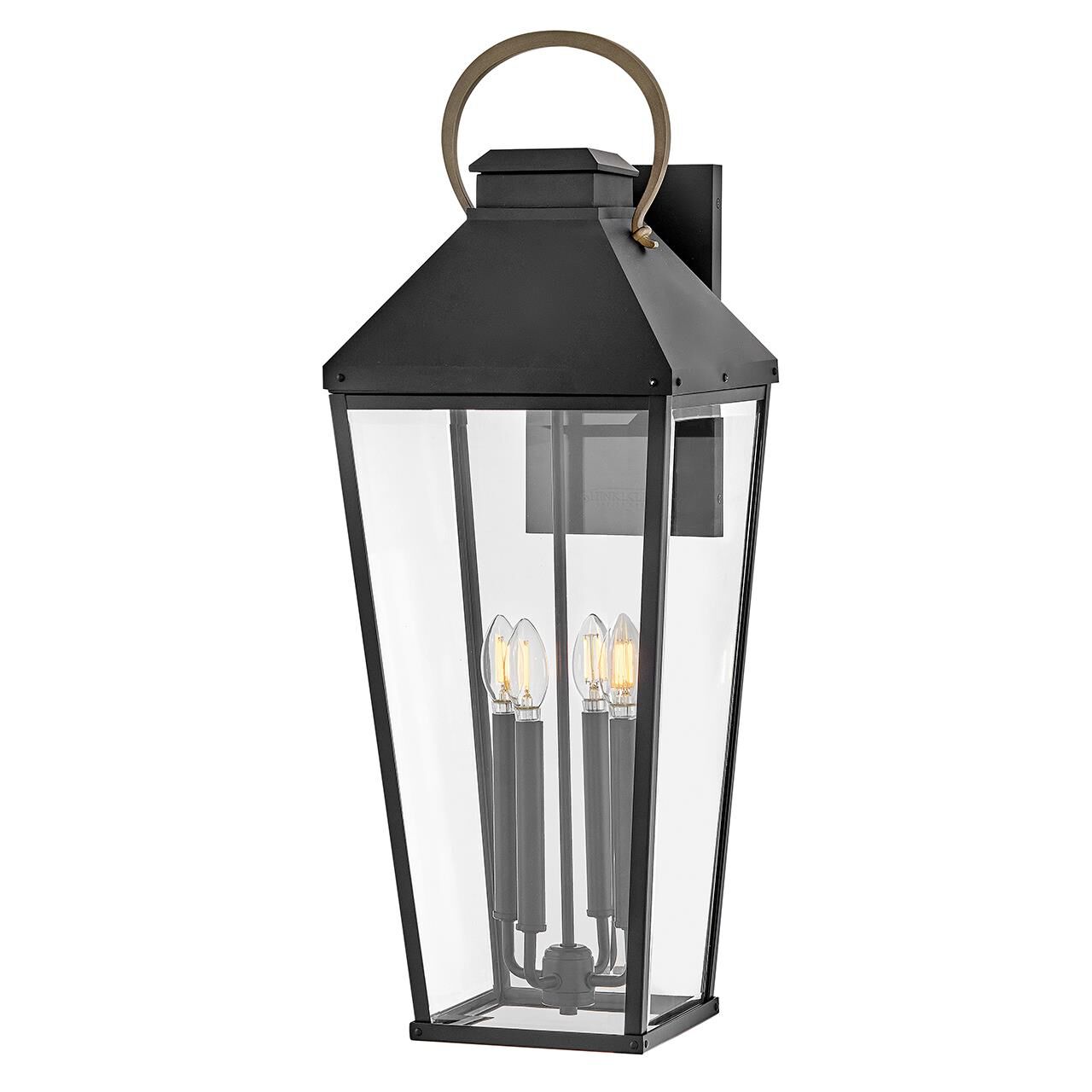 Shown in Black finish and Clear Beveled glass and Burnished Bronze accent