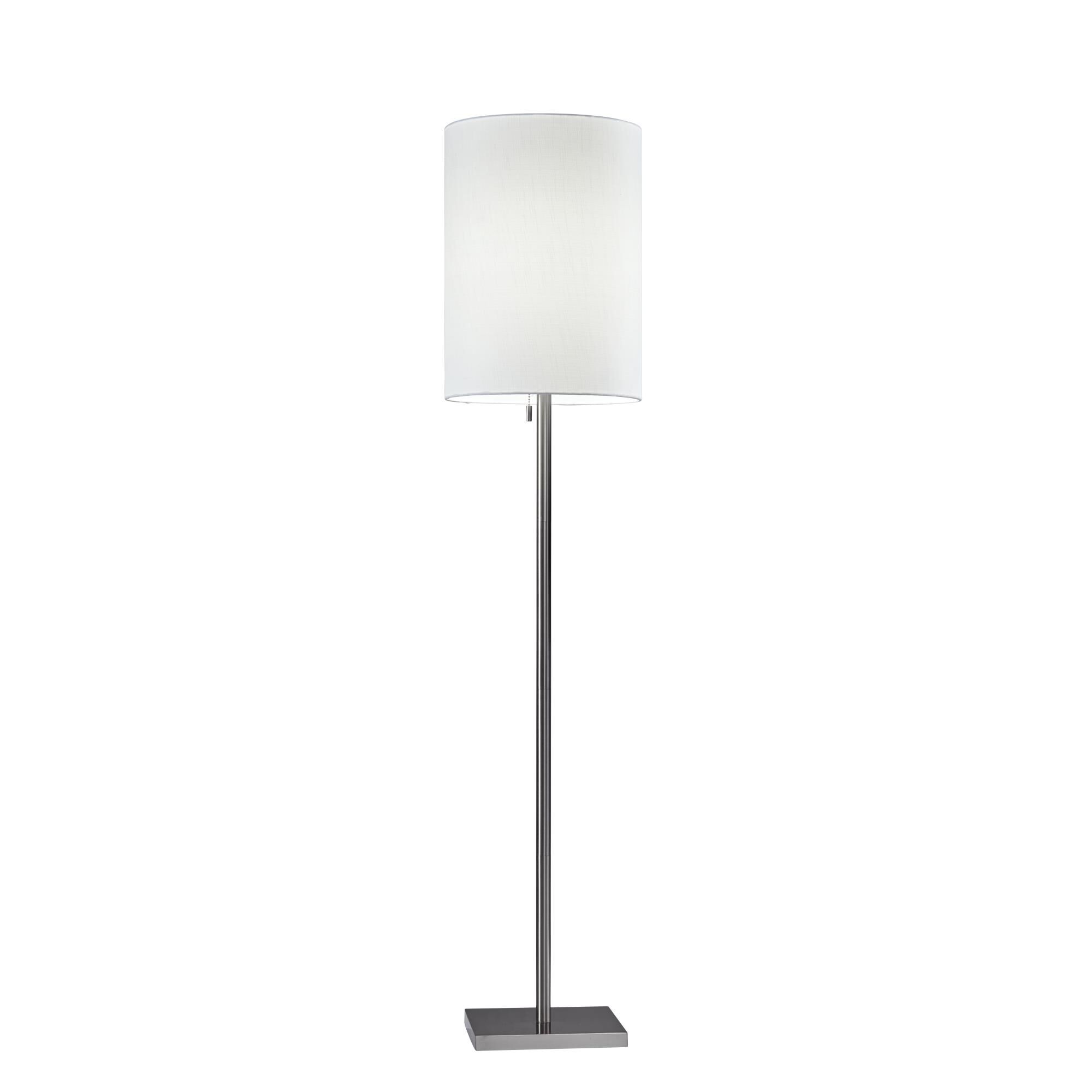 Shown in Brushed Steel finish and White Textured Fabric shade