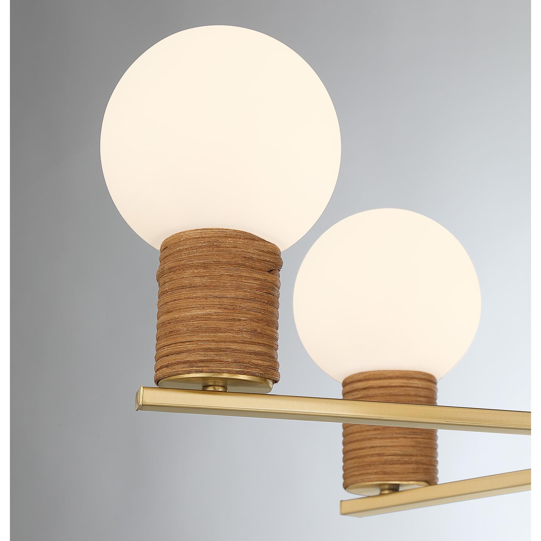 Shown in Warm Brass finish and White Opal glass