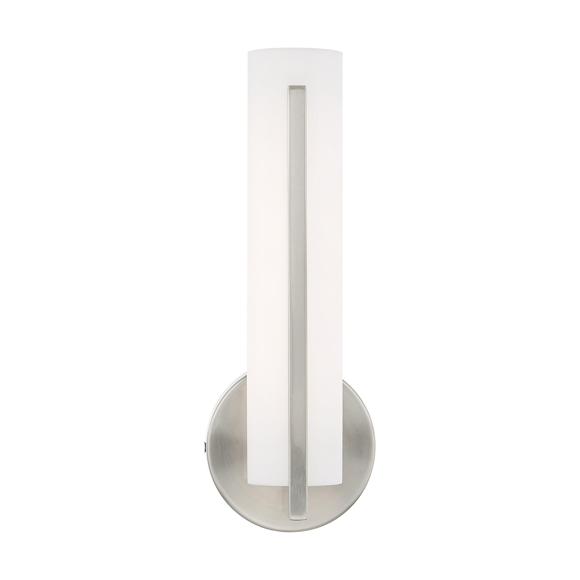 Shown in Brushed Nickel finish and Satin White Acrylic shade
