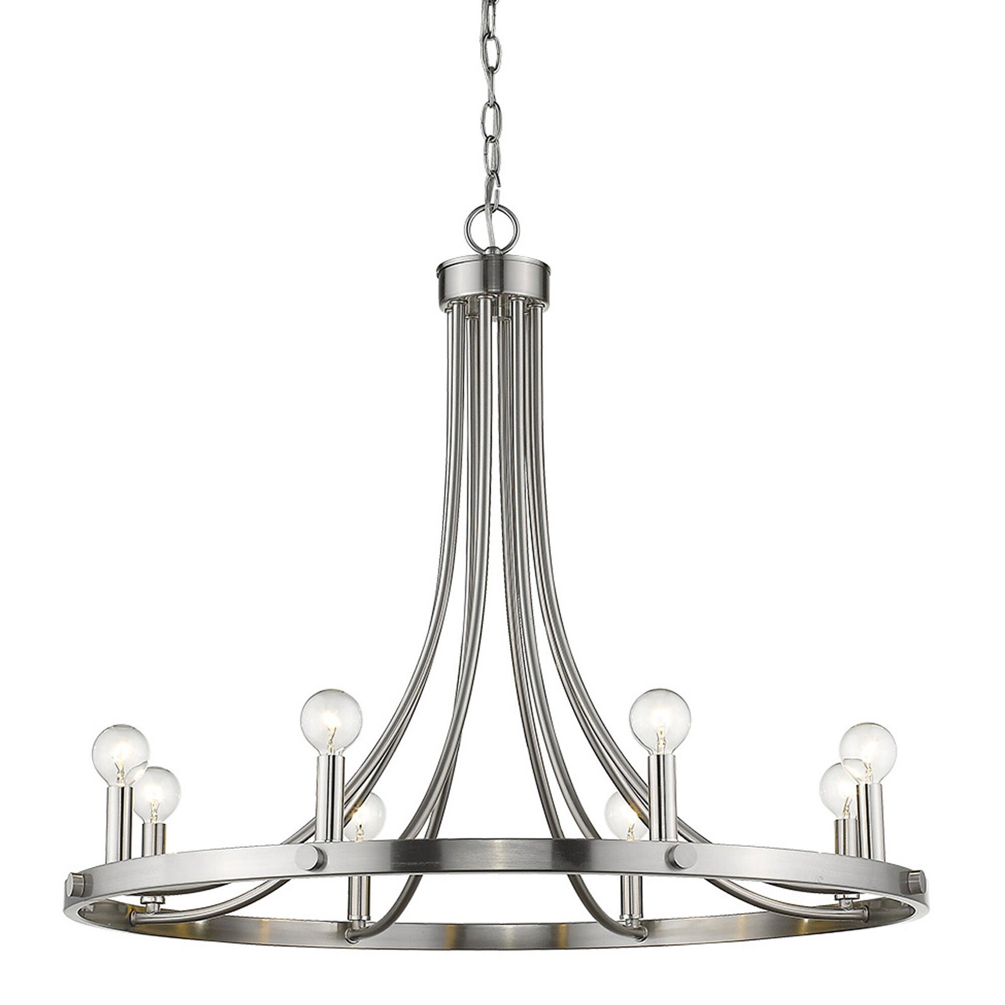 Shown in Satin Nickel finish and -- glass and -- shade