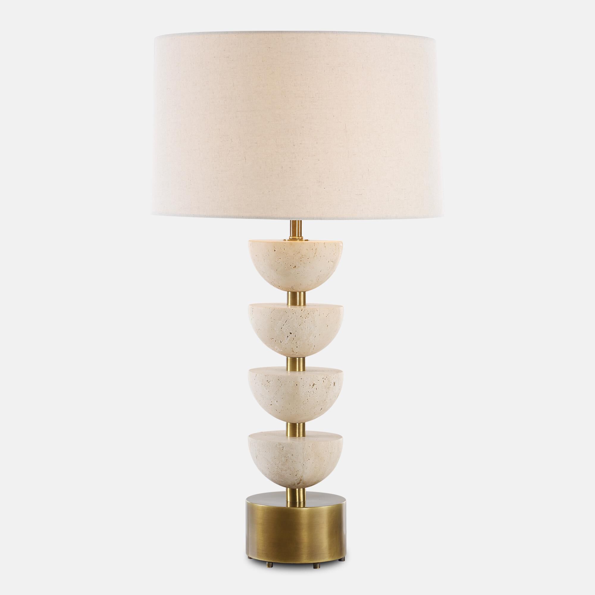 Shown in Brass, Brown and White finish and Round Hardback shade