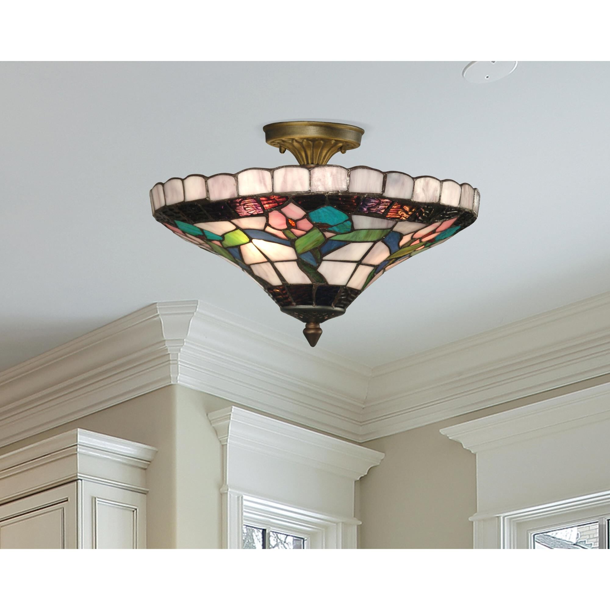 Floral 15 Inch 3 Light Semi Flush Mount by Dale Tiffany