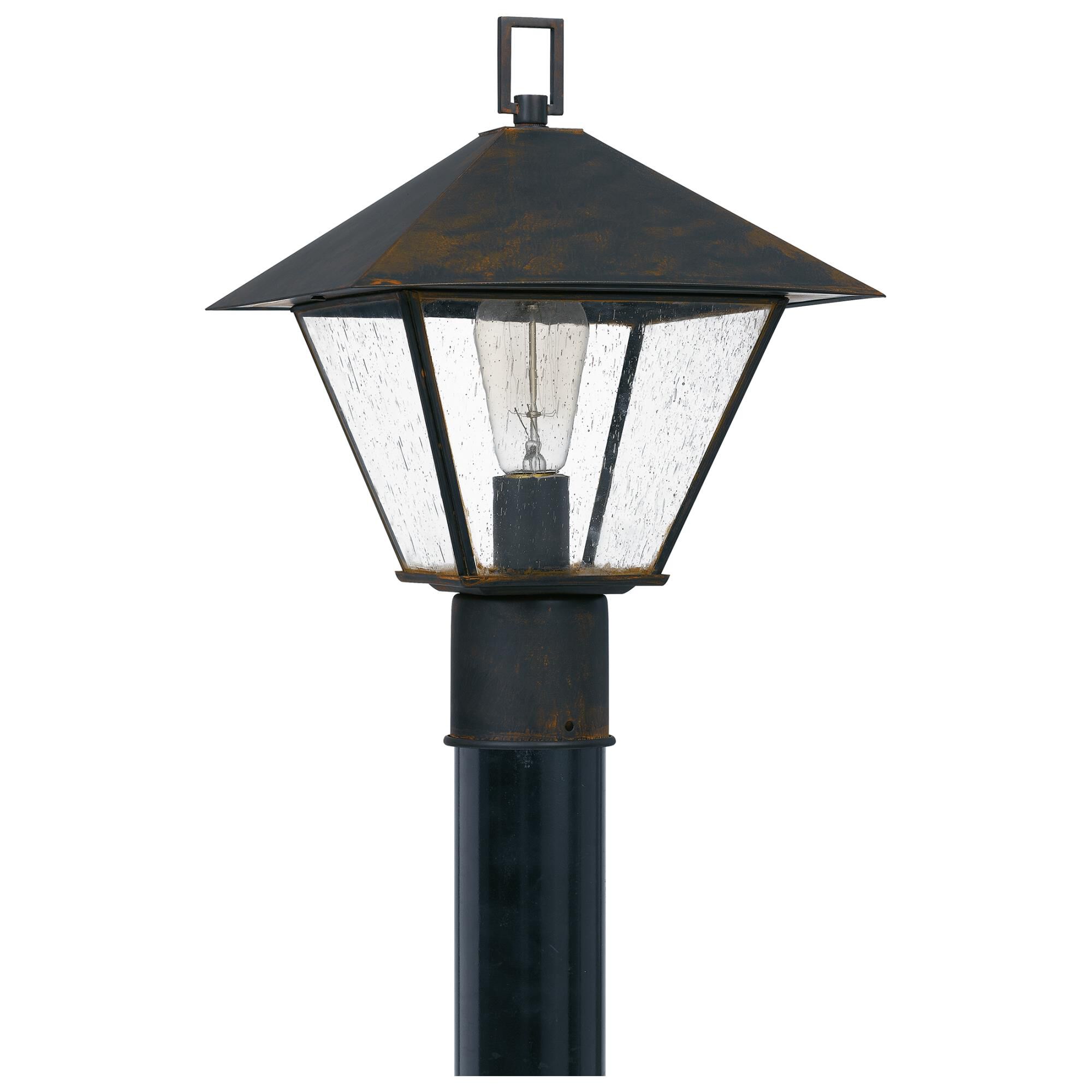 Shown in Industrial Bronze finish and Clear Seeded Glass shade