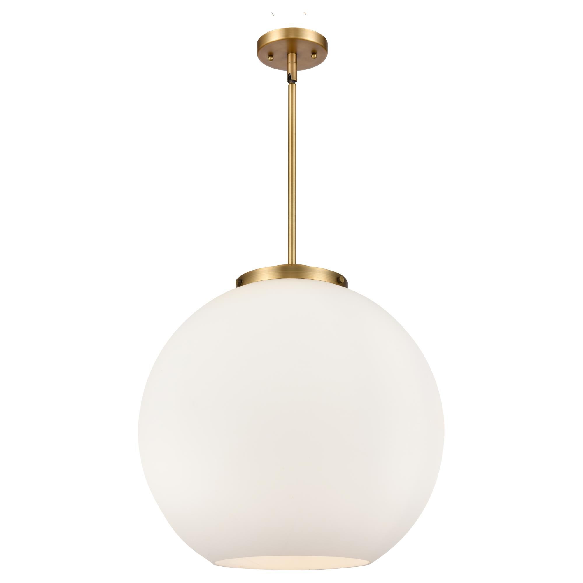 Shown in Brushed Brass finish and Matte White glass