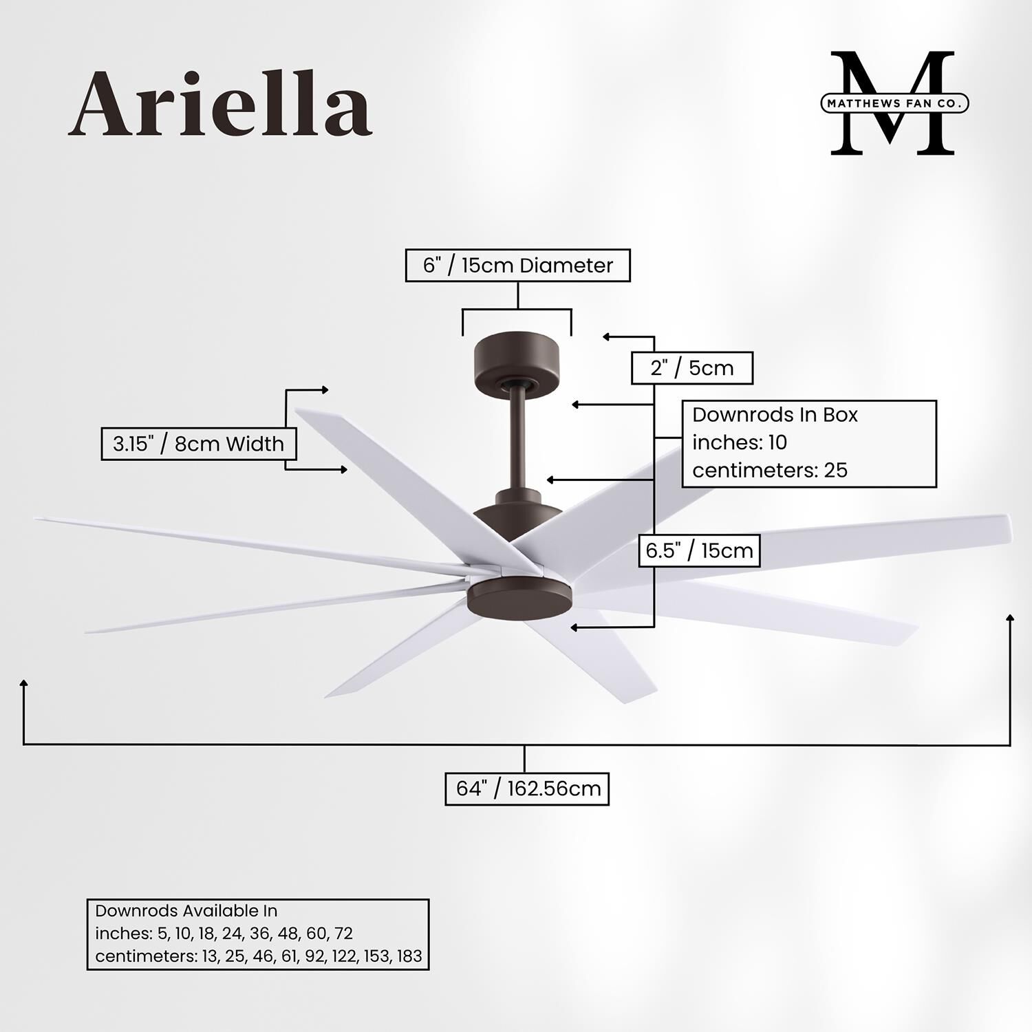 Ariella 64 Inch Ceiling Fan with Light Kit by Matthews Fan Company