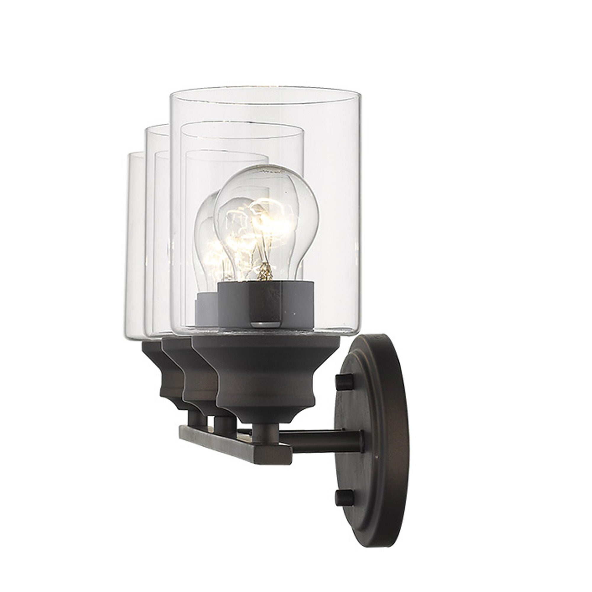 Shown in Oil-Rubbed Bronze finish and Clear glass and Clear, Cylindrical Glass s shade