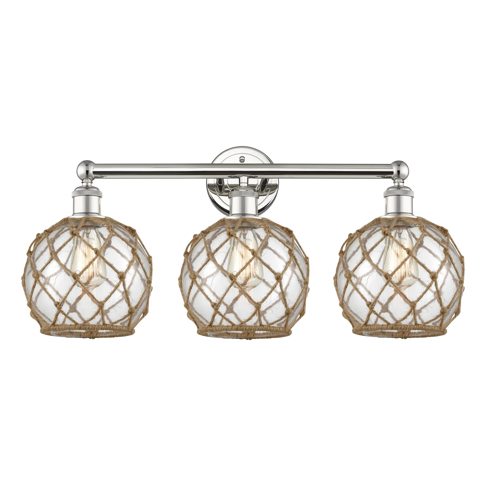 Shown in Polished Nickel finish and Clear with Brown Rope glass