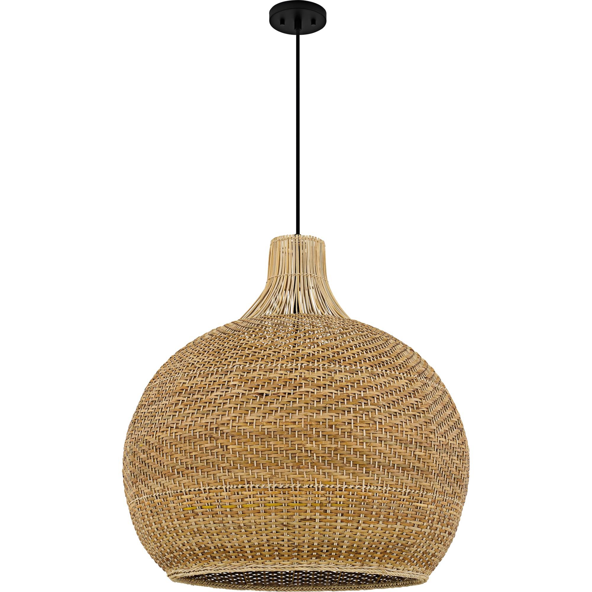 Shown in Matte Black finish and Rattan shade