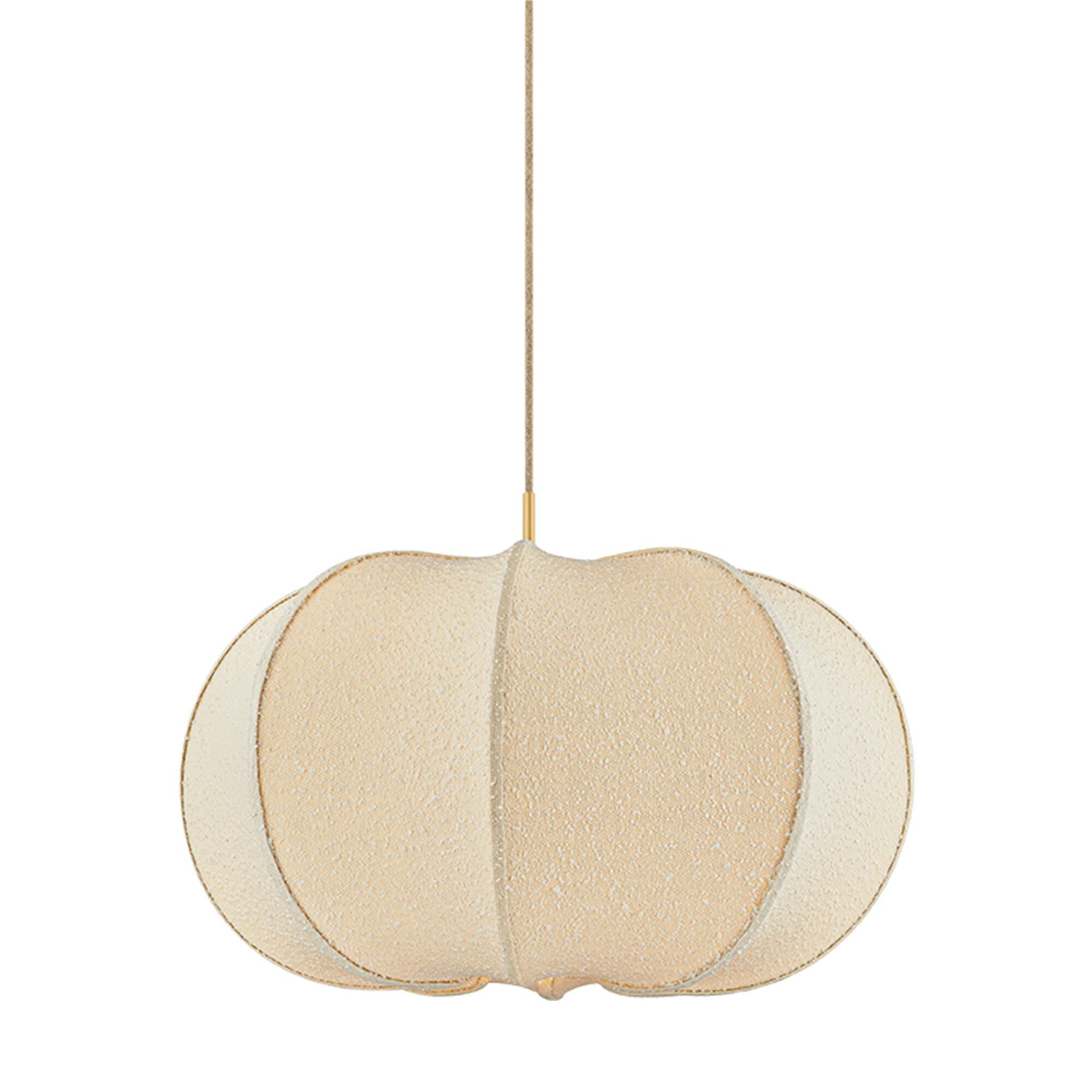 Shown in Aged Brass finish and Textured Linen shade