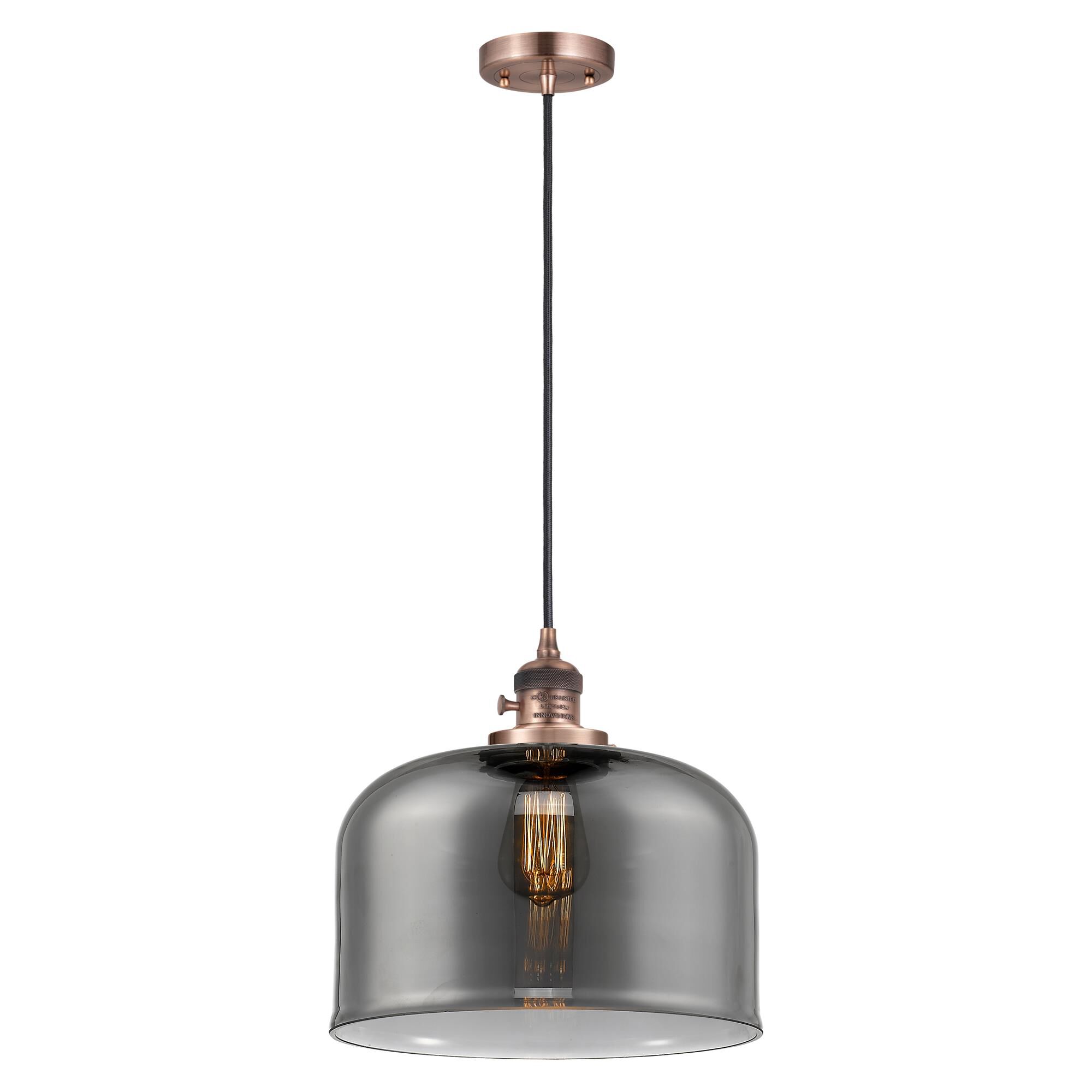 Shown in Antique Copper finish and Plated Smoke glass