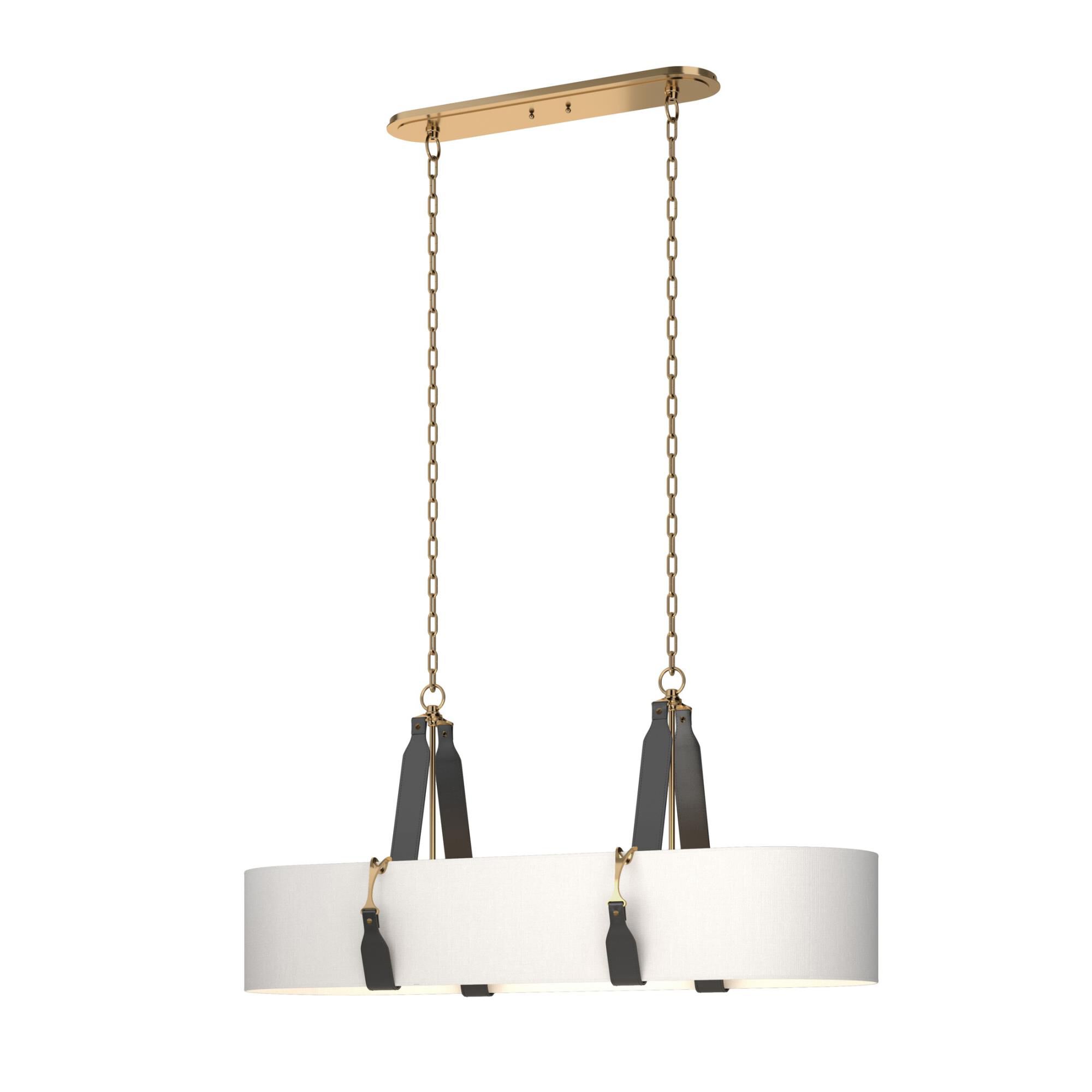 Shown in Antique Brass finish and Natural Anna shade and Leather Black accent