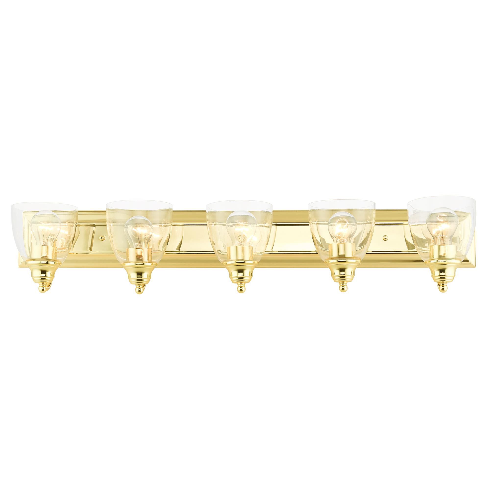 Shown in Polished Brass finish and Hand Blown Clear glass