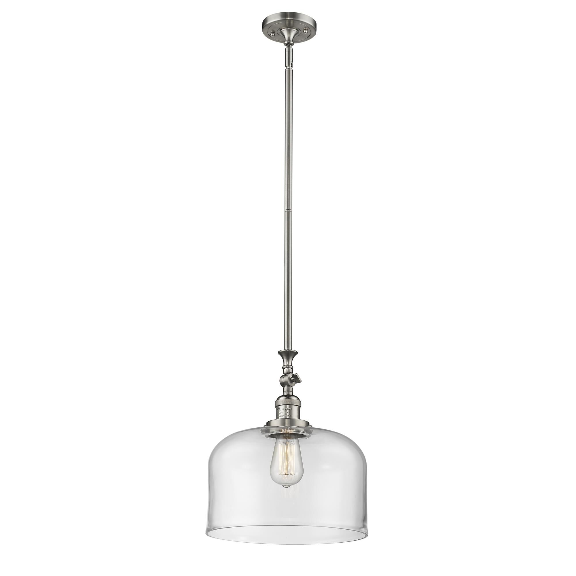 Shown in Brushed Satin Nickel finish and Clear glass