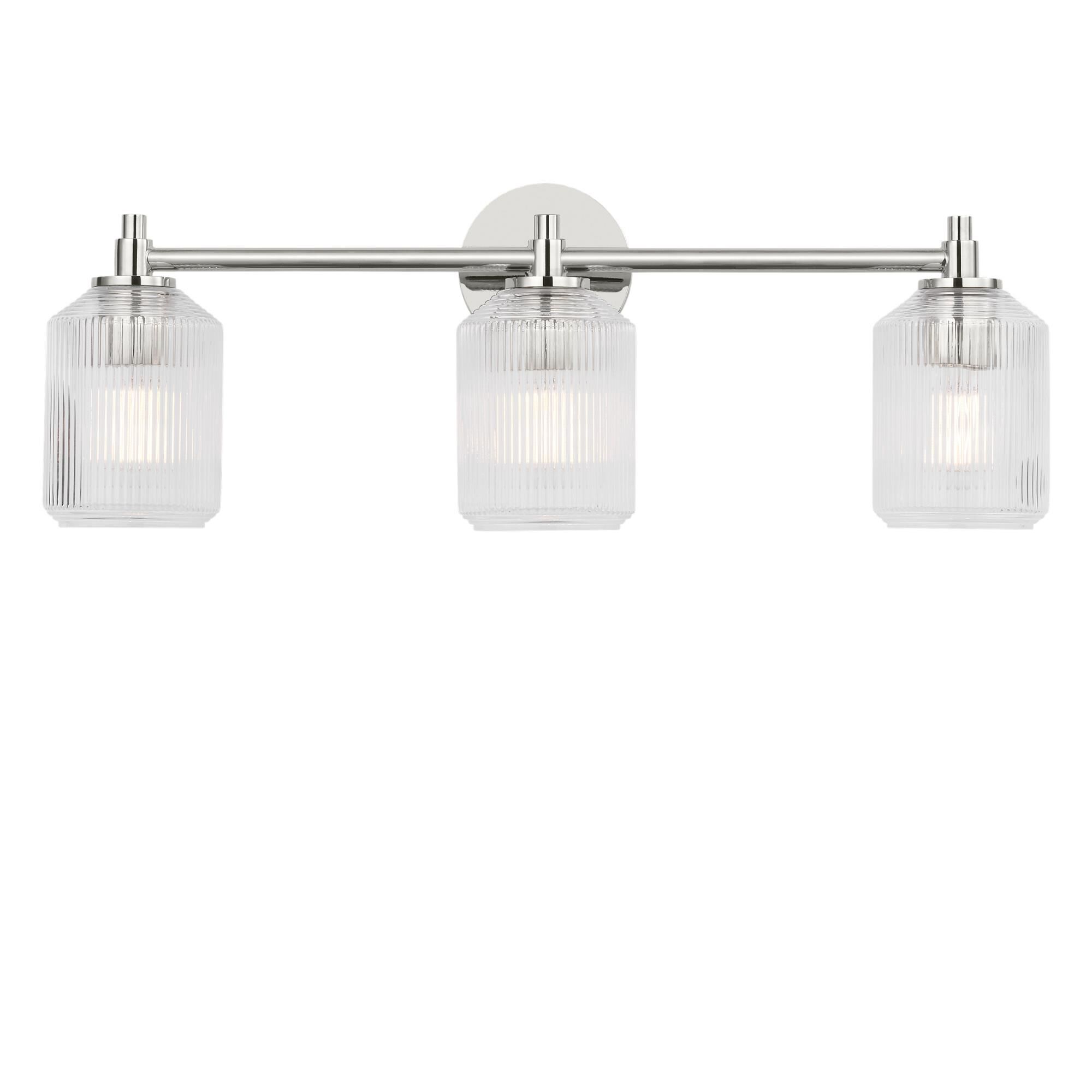 Shown in Polished Nickel finish and Clear Ribbed glass