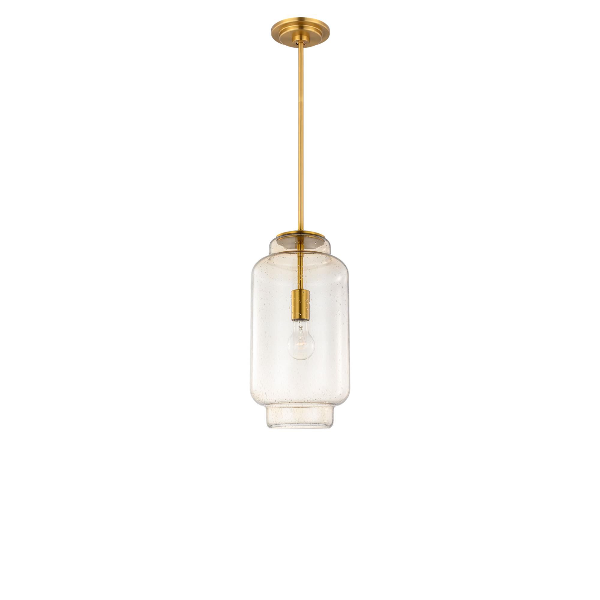 Shown in Burnished Brass finish and Sienna Seeded glass