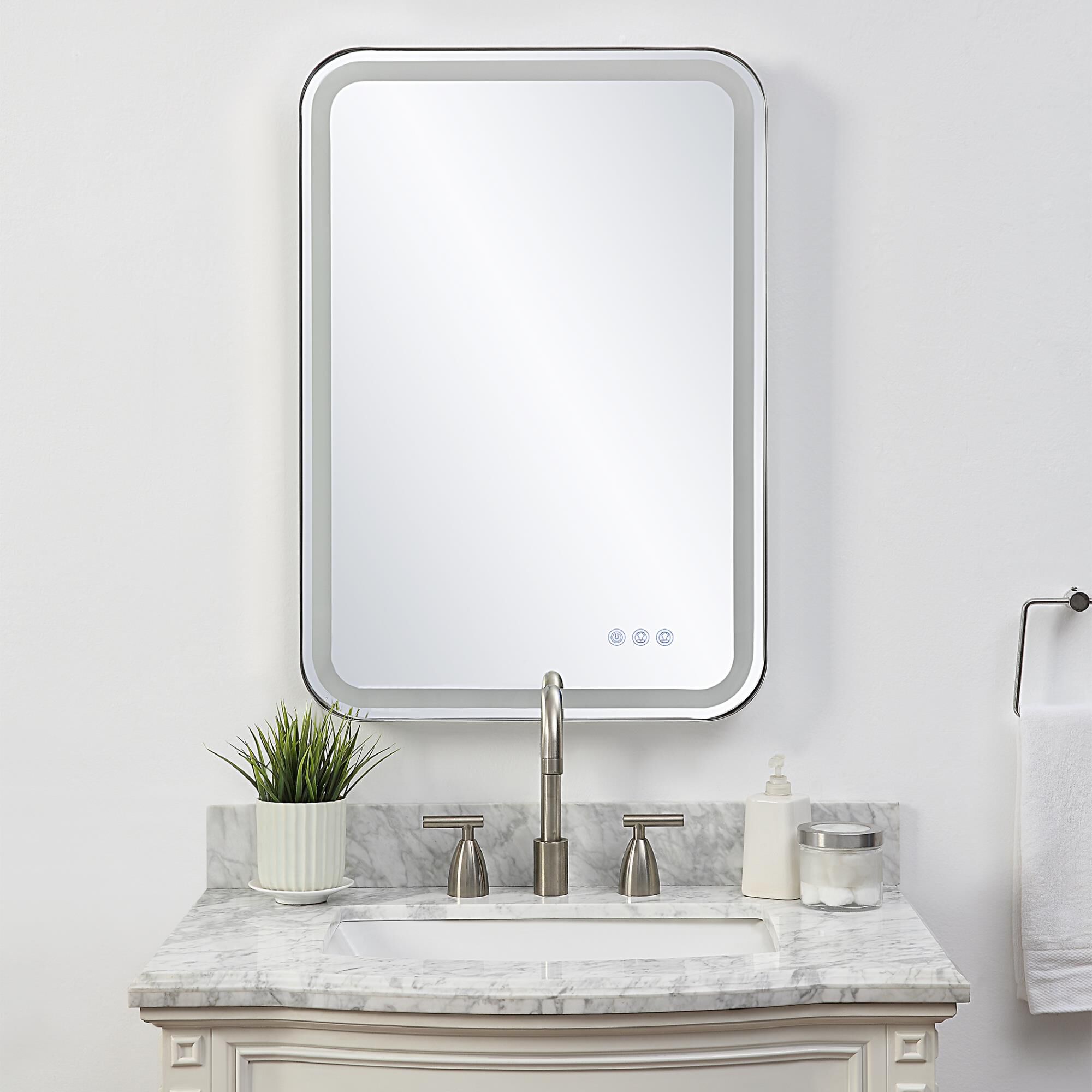 Shown in Versatile In Design, This Vanity Mirror Has Integrated Led Lighting That Illuminates Through The Fro finish