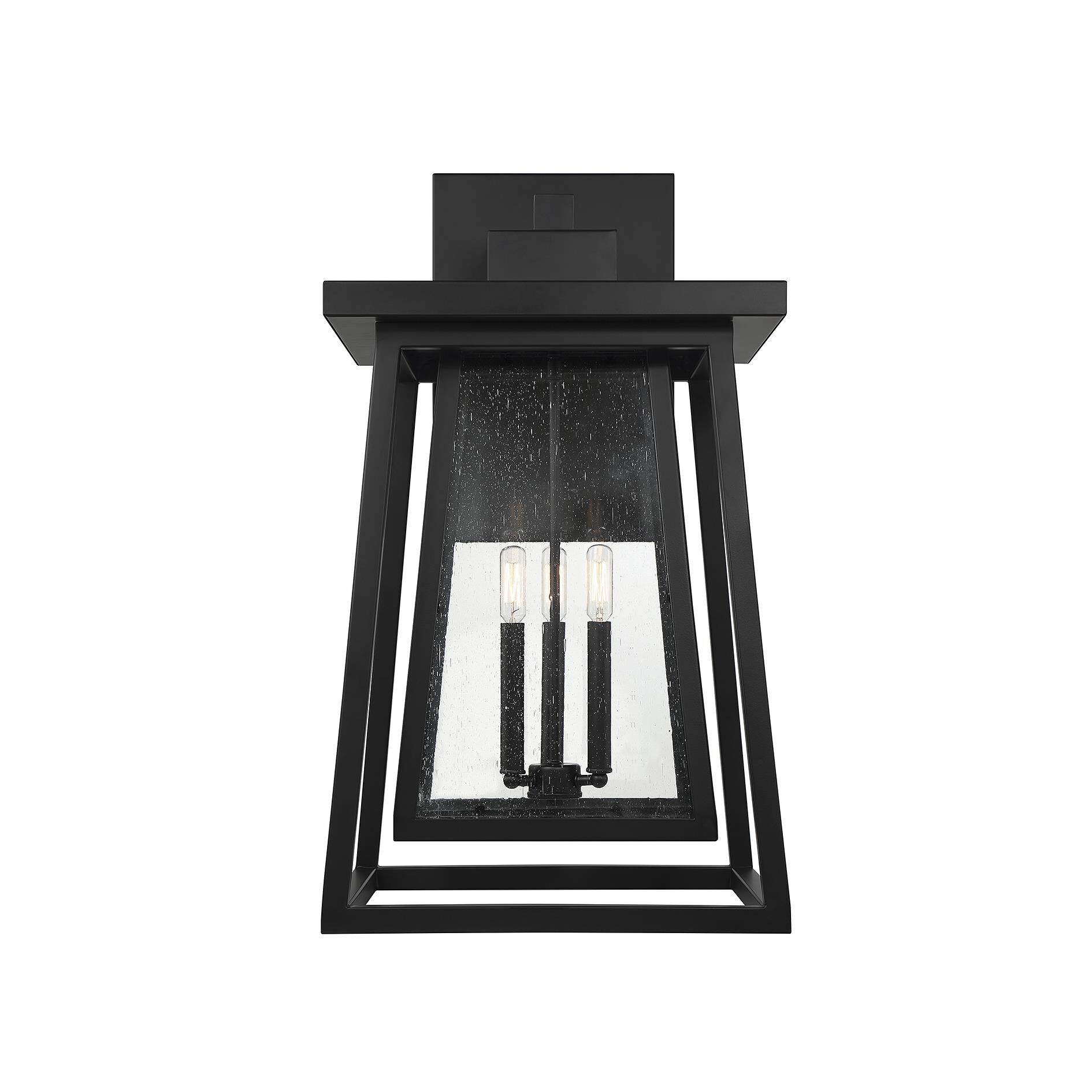 Shown in Matte Black finish and Clear Seeded glass and Glass shade