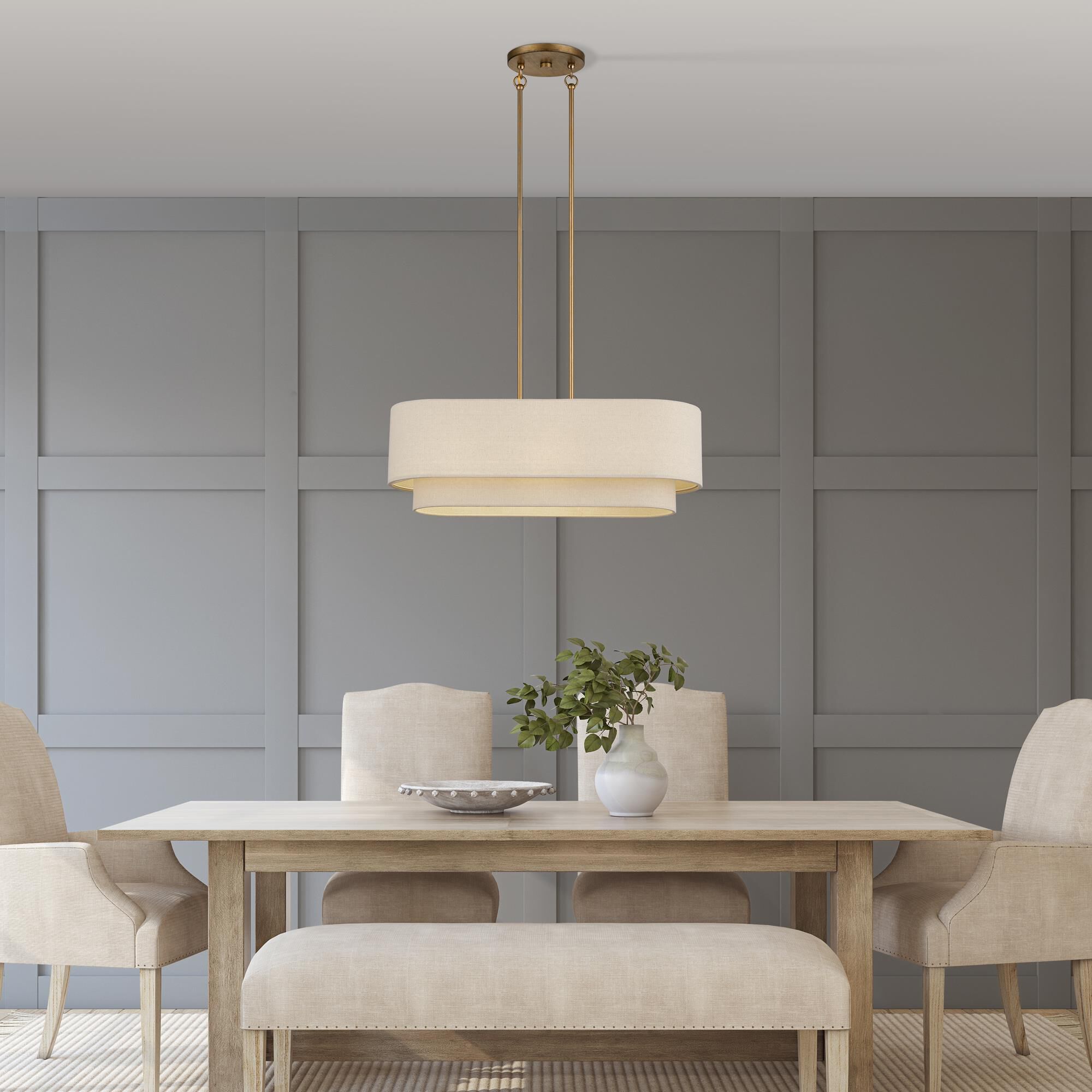 Shown in Antique Gold Leaf finish and Hand Crafted Parchment Color Hardback Fabric shade