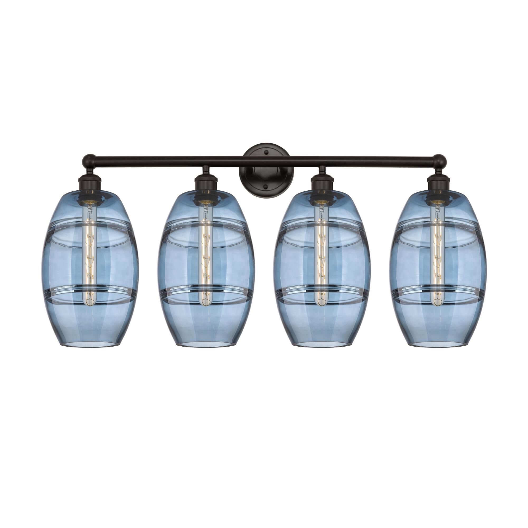 Shown in Oil Rubbed Bronze finish and Princess Blue glass