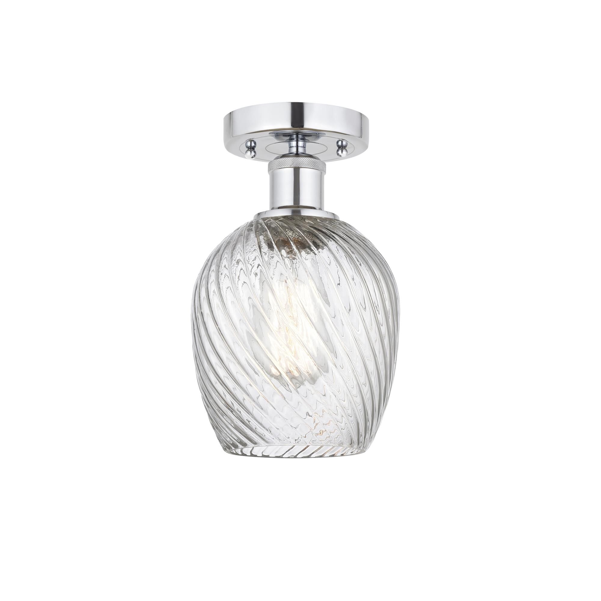 Shown in Polished Chrome, Clear Spiral Fluted finish and Clear Spiral Fluted glass and Clear Spiral Fluted Glass shade