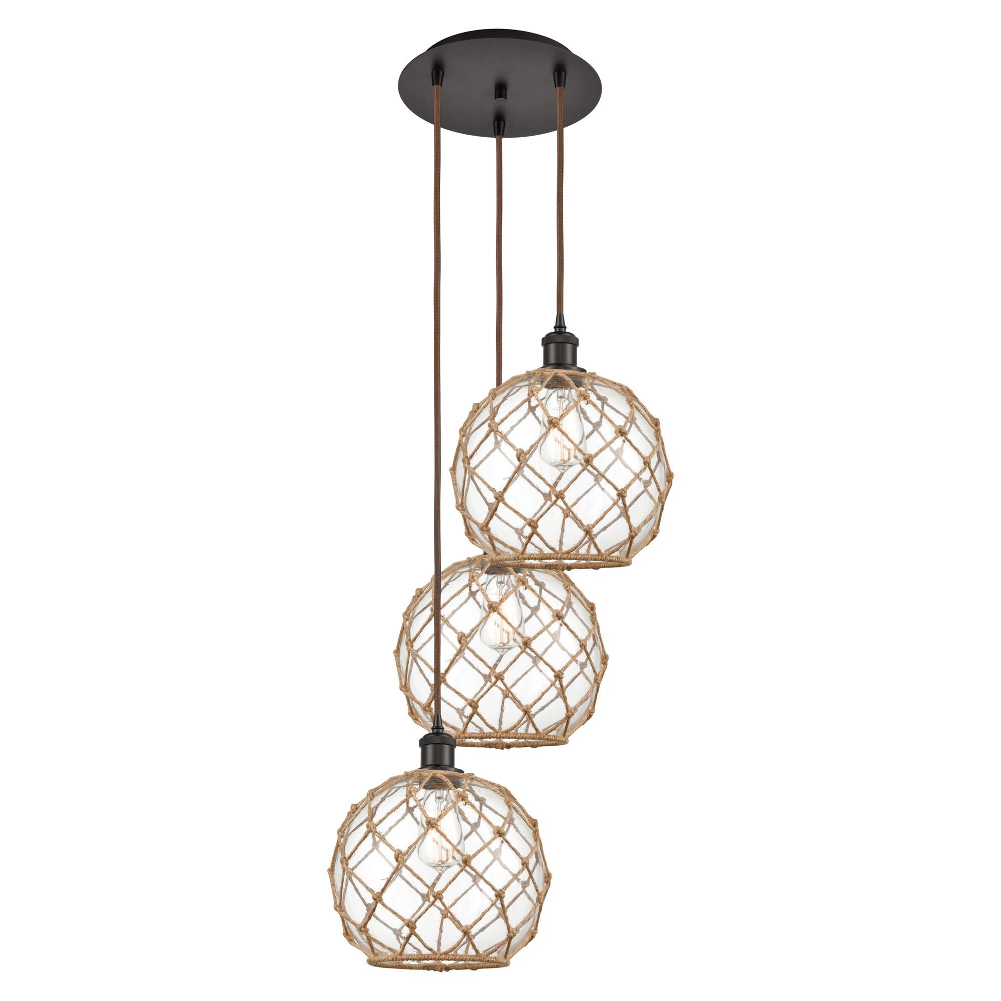 Shown in Oil Rubbed Bronze finish and Clear with Brown Rope glass