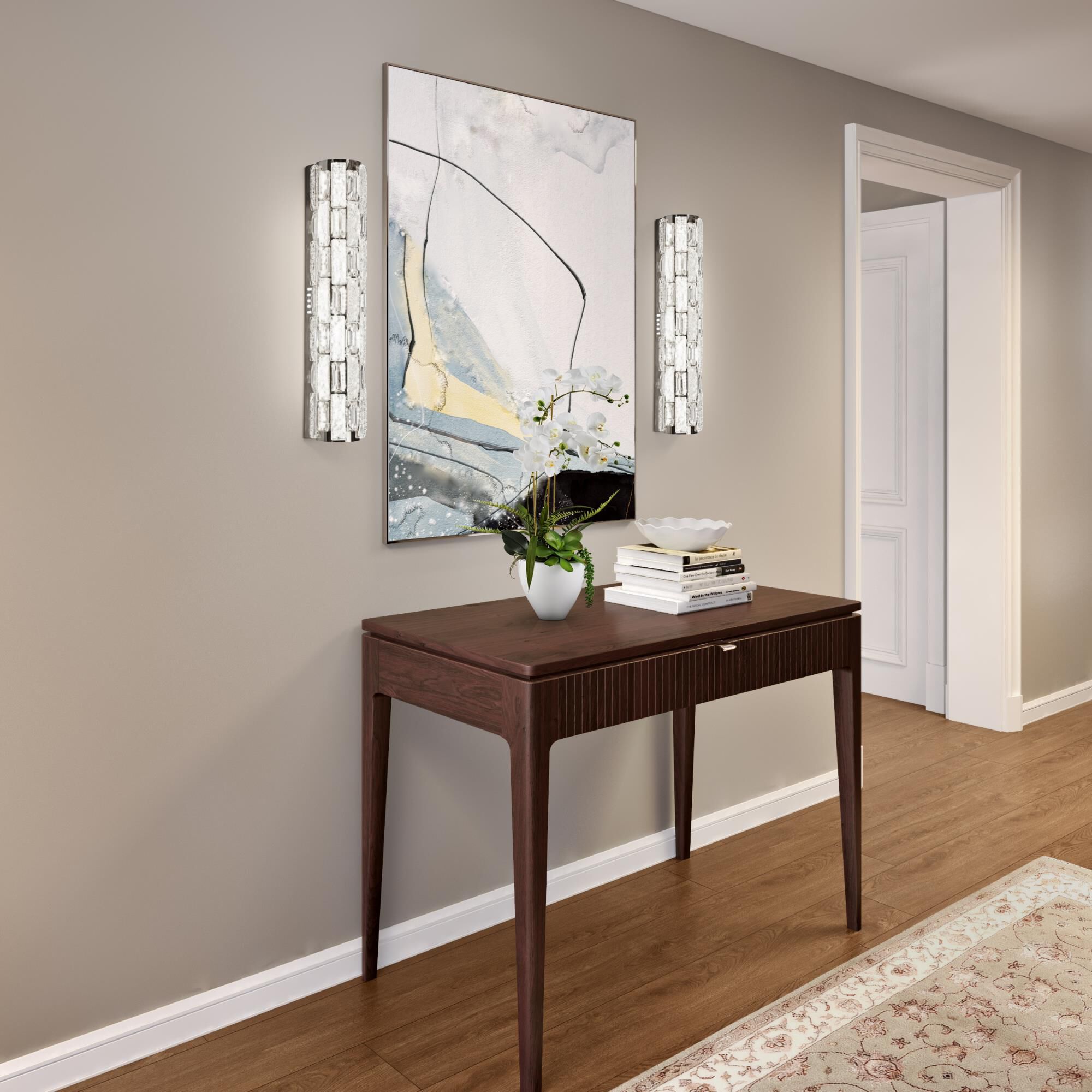 Shown in Chrome finish and Crystal glass