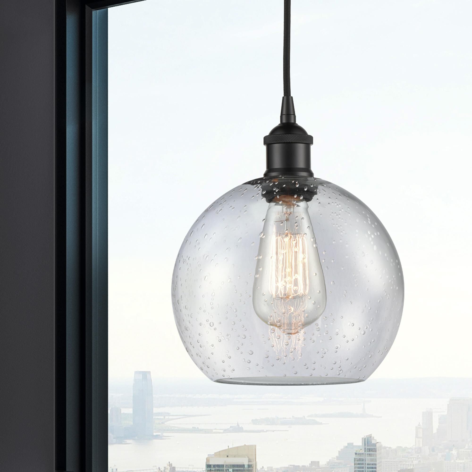 Shown in Matte Black finish and Seedy glass