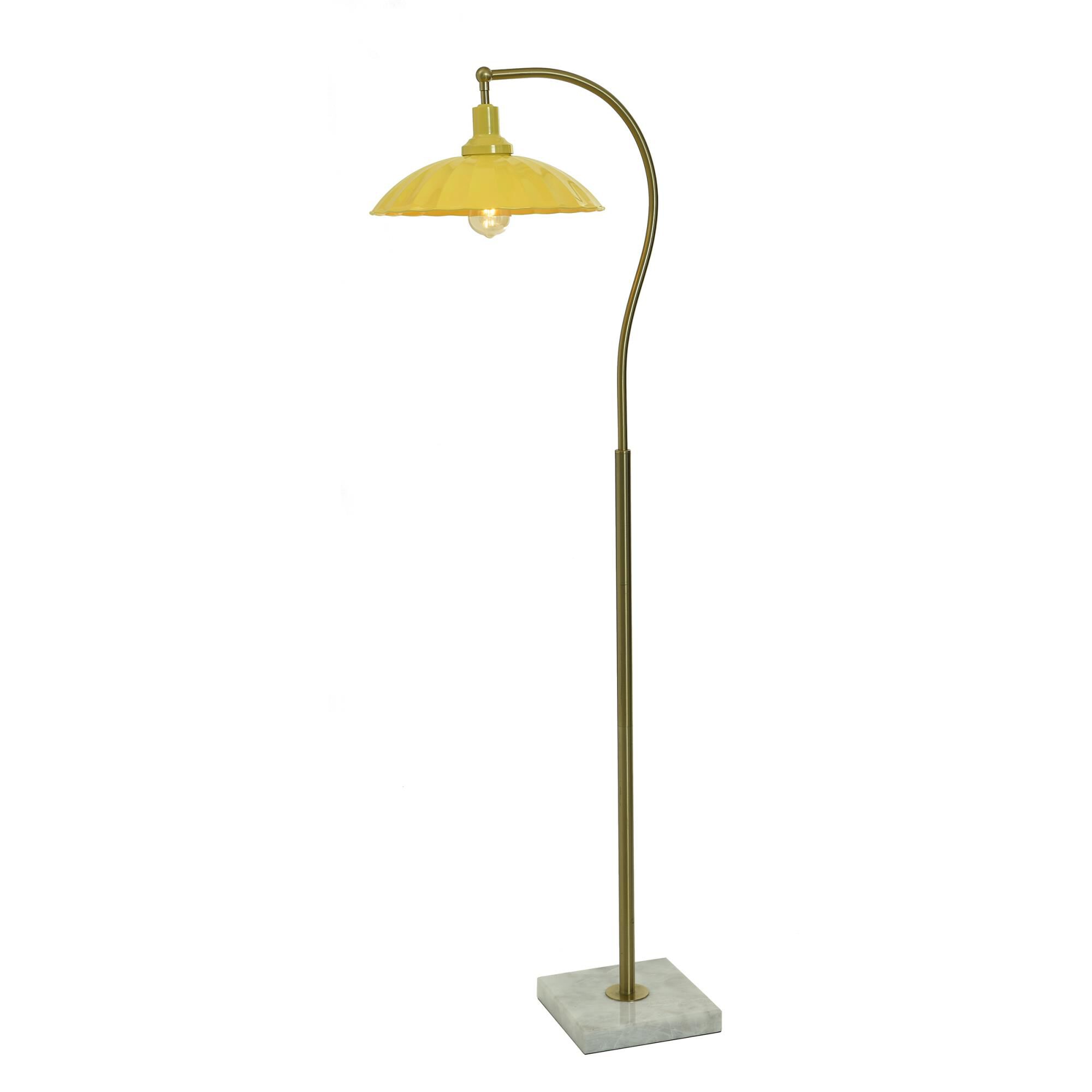 Shown in White Marble and Polished Brass finish and Glossy Yellow shade