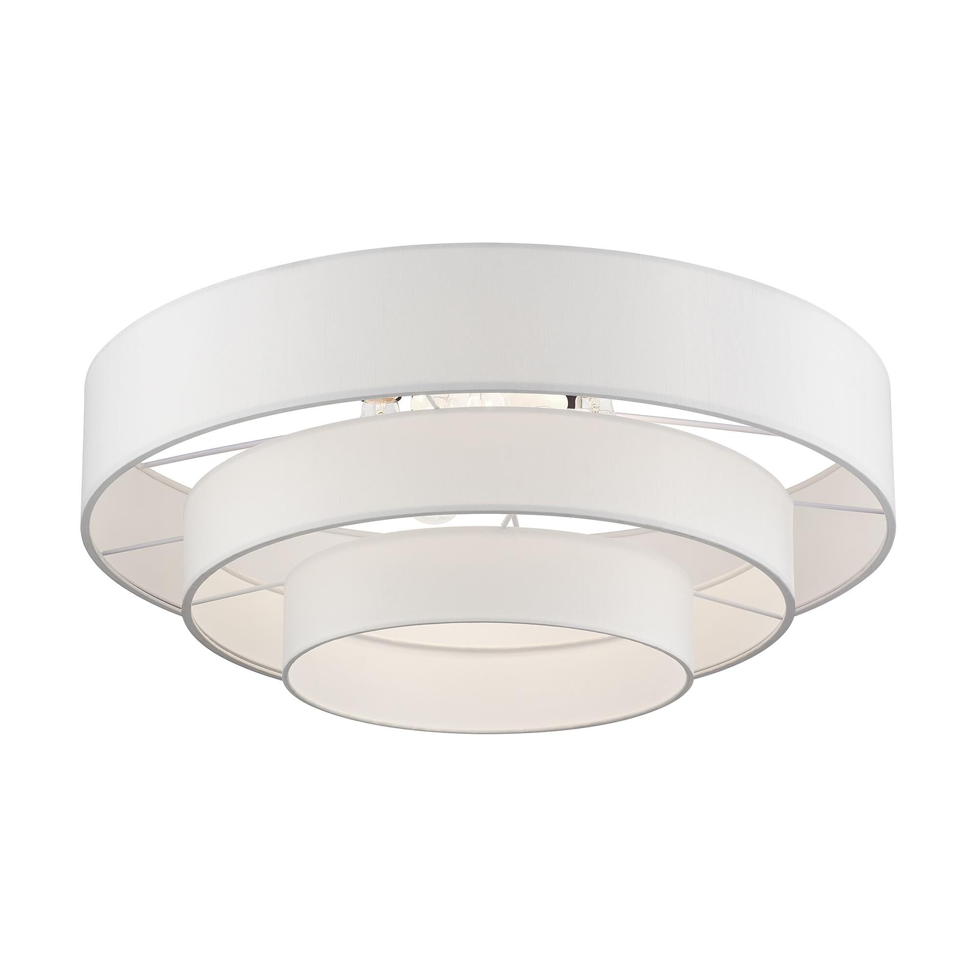 Shown in Bronze finish and Hand Crafted Off-White Fabric Hardbacks with White Fabric Inside shade